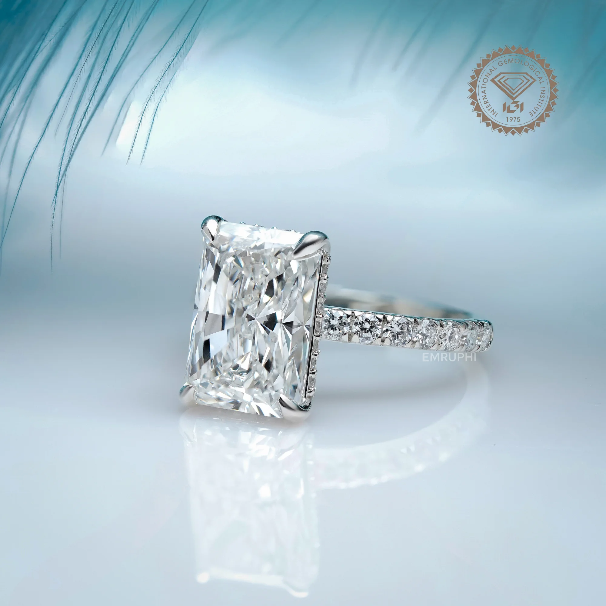 4 CT Radiant Cut Lab Diamond Halo Ring, IGI Certified 14k Gold Wedding Ring — view 2