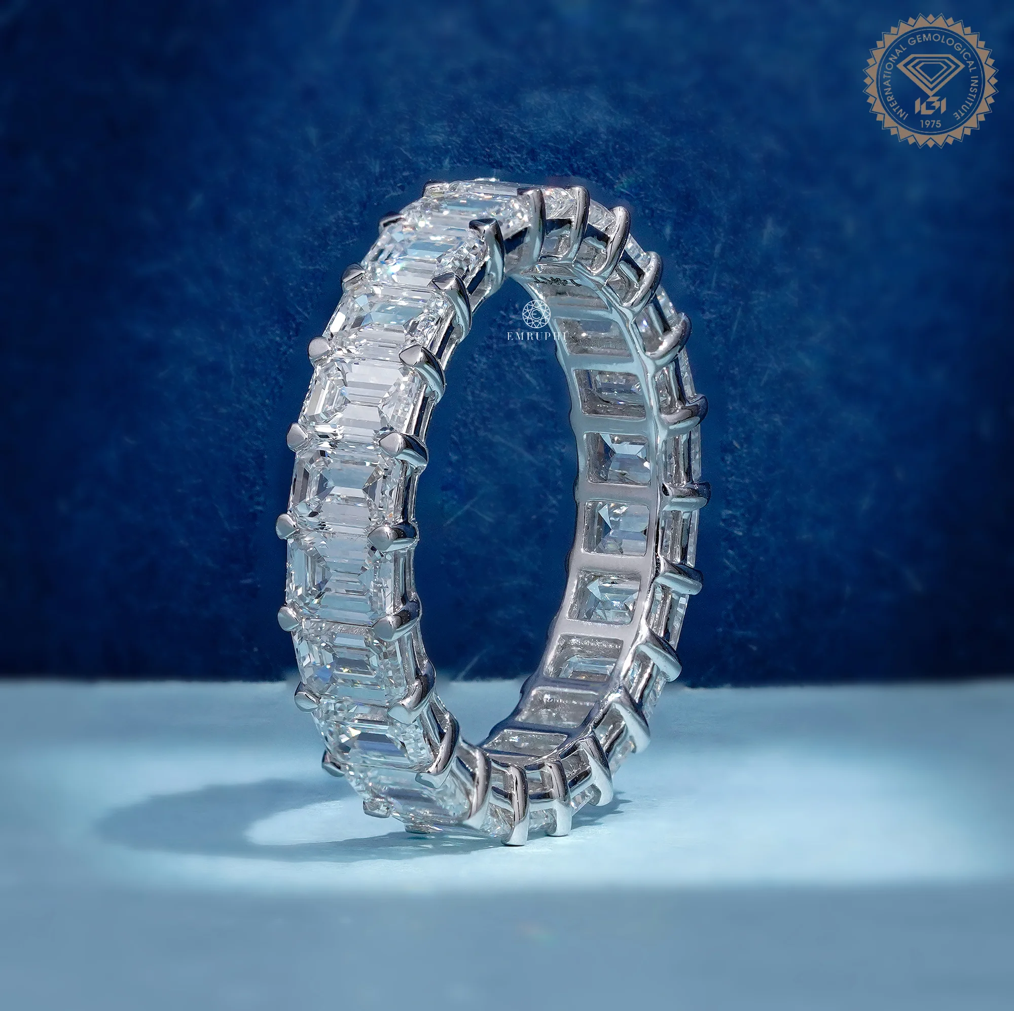 Emerald Cut Diamond Eternity Band, Full Eternity Wedding Ring, IGI Certified Diamond Ring — view 2
