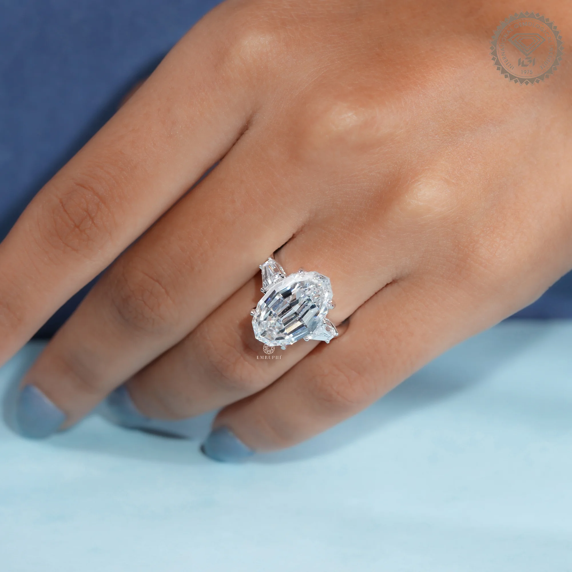 7 CT Oval Step Cut Lab Grown Diamond Engagement Ring, IGI Certified — view 7