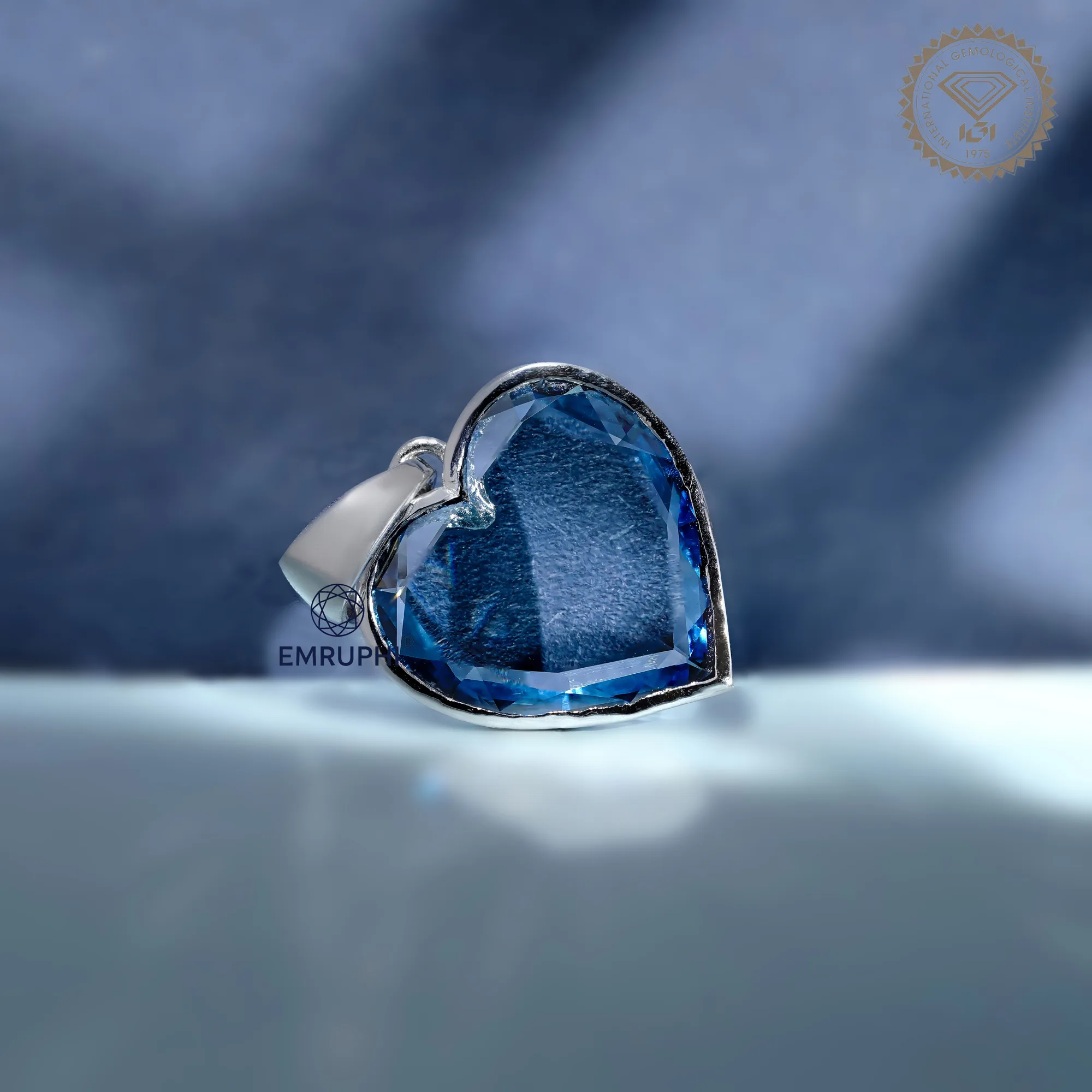 7 CT Vivid Blue Heart Diamond Pendant Necklace in 14K Gold — view 2