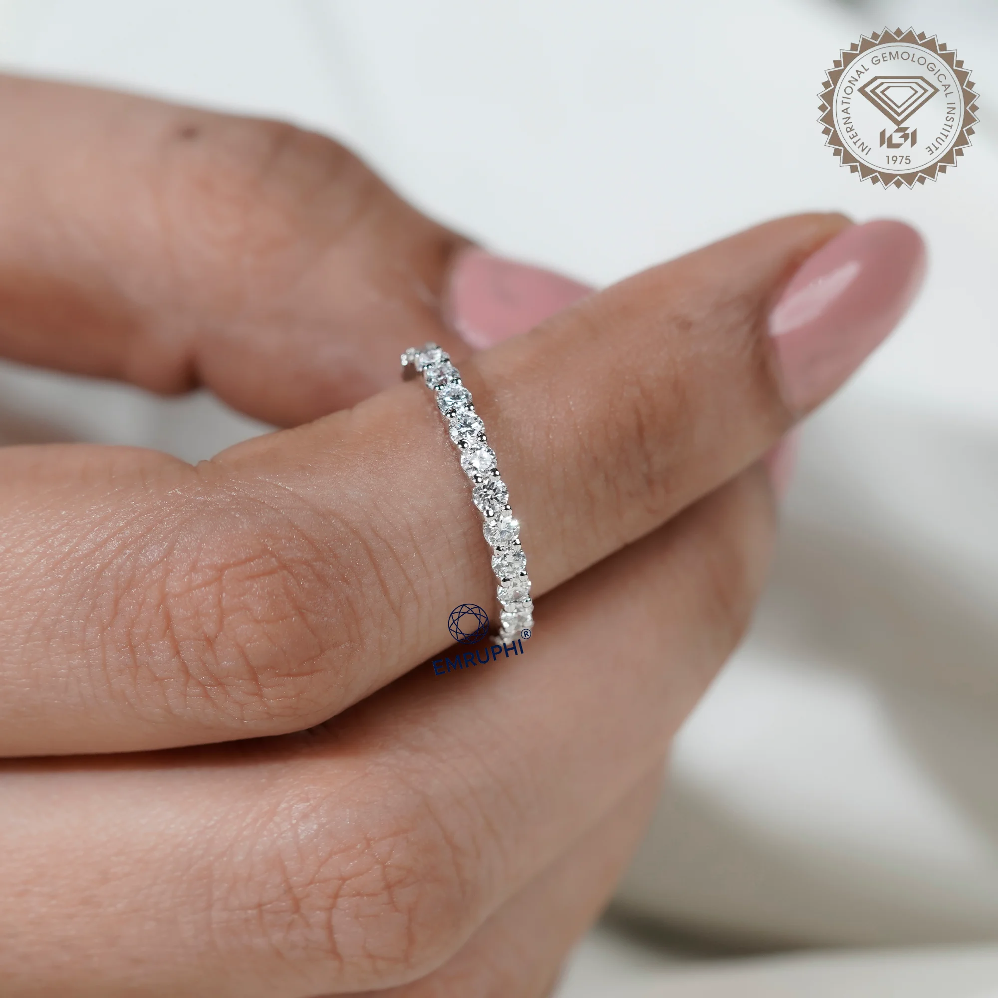 14k Gold Full Eternity Band, Round Lab-Grown Diamond daily wear Ring — view 6