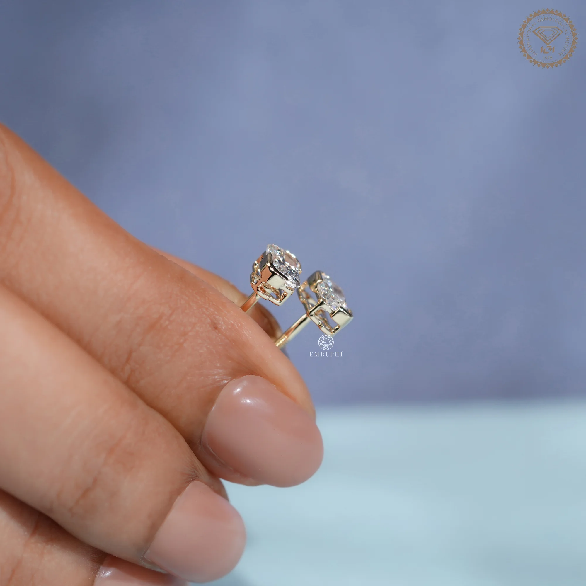 Radiant Cut Lab Grown Diamond Stud Earrings, East-West Bezel Set Diamond Studs — view 12
