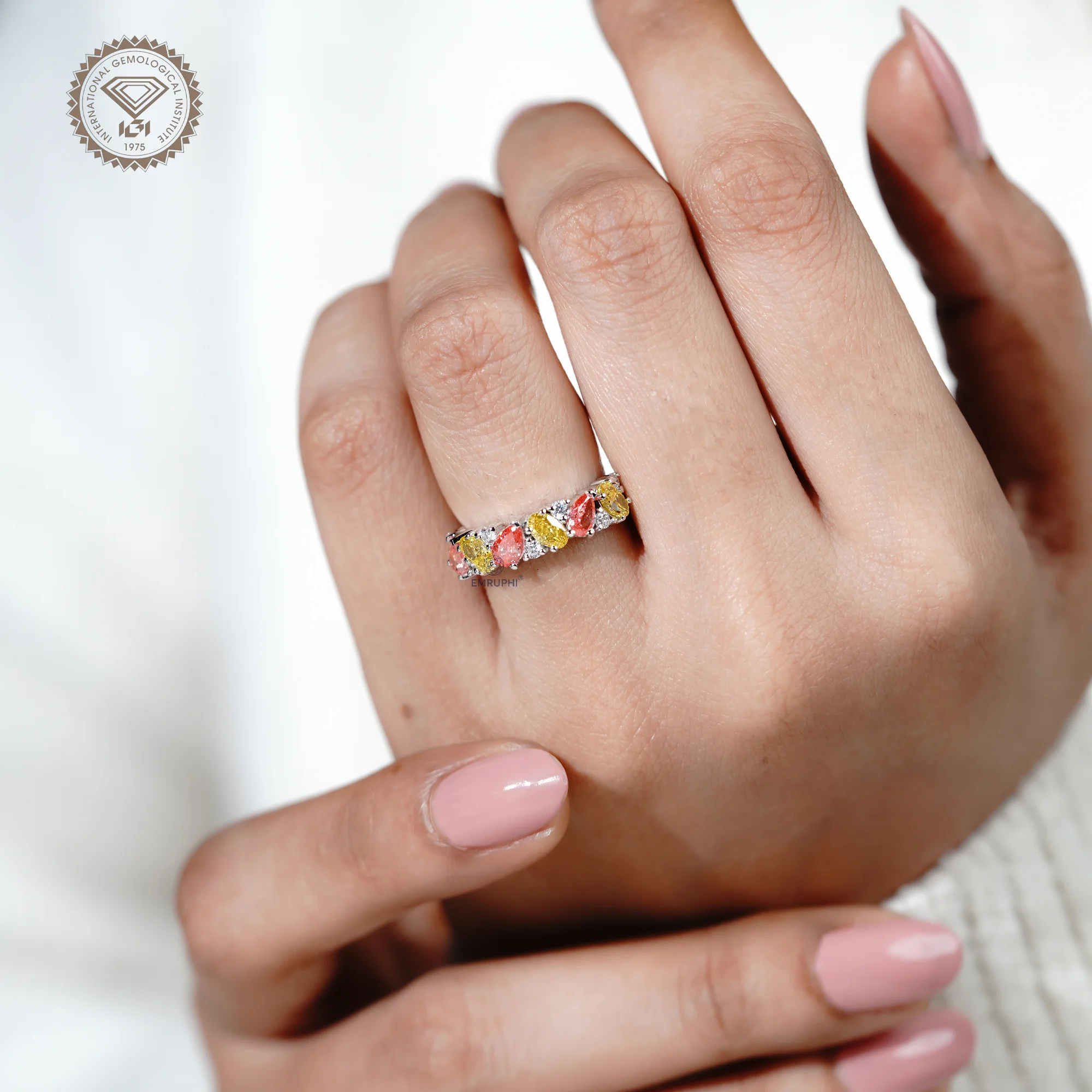Pear & Oval Diamond Half Eternity Wedding Band, 14K Solid Gold CVD Diamond Bridal Band — view 10