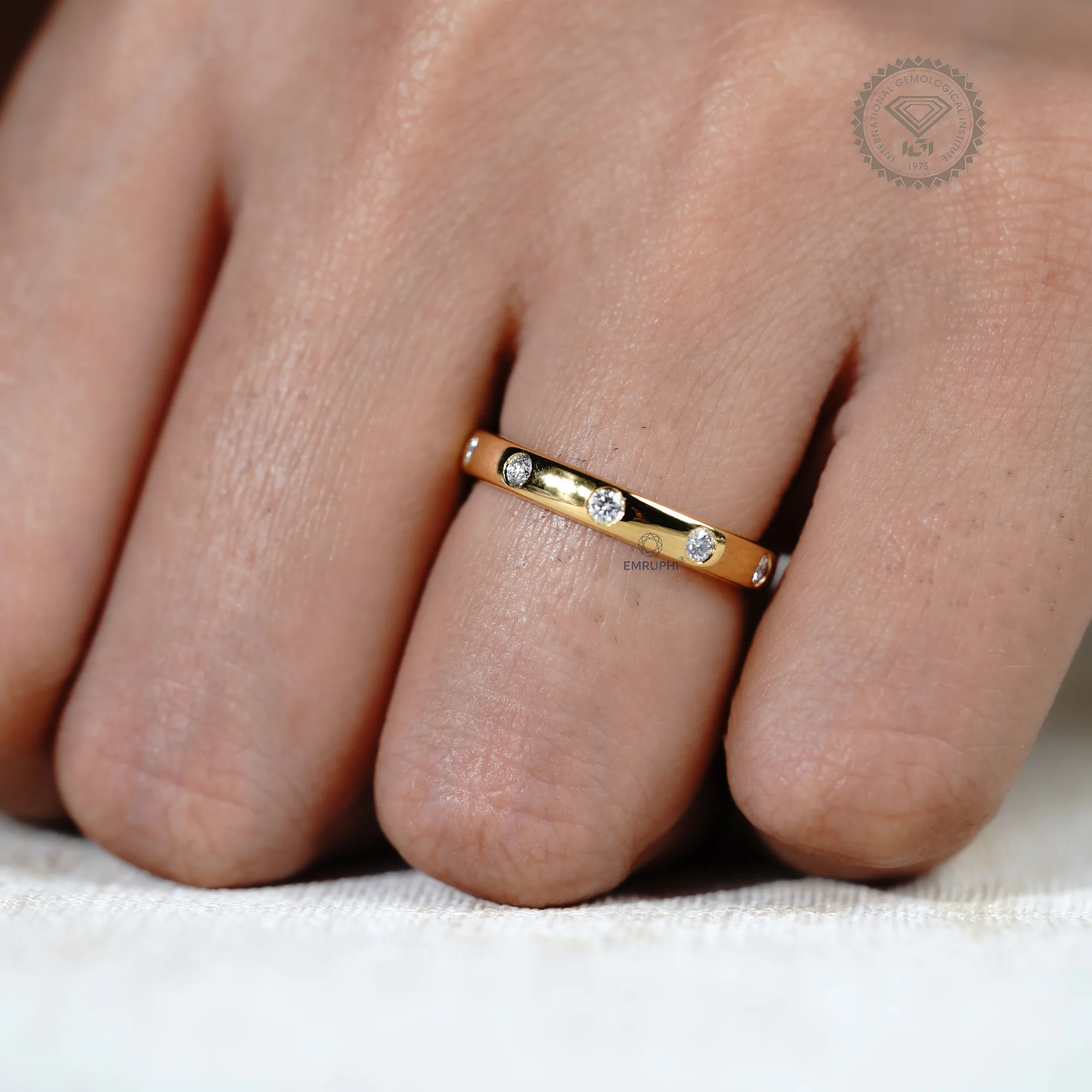 3 MM Round Flush Set Diamond Wedding Band, 14K Gold Round Dome Ring — view 12
