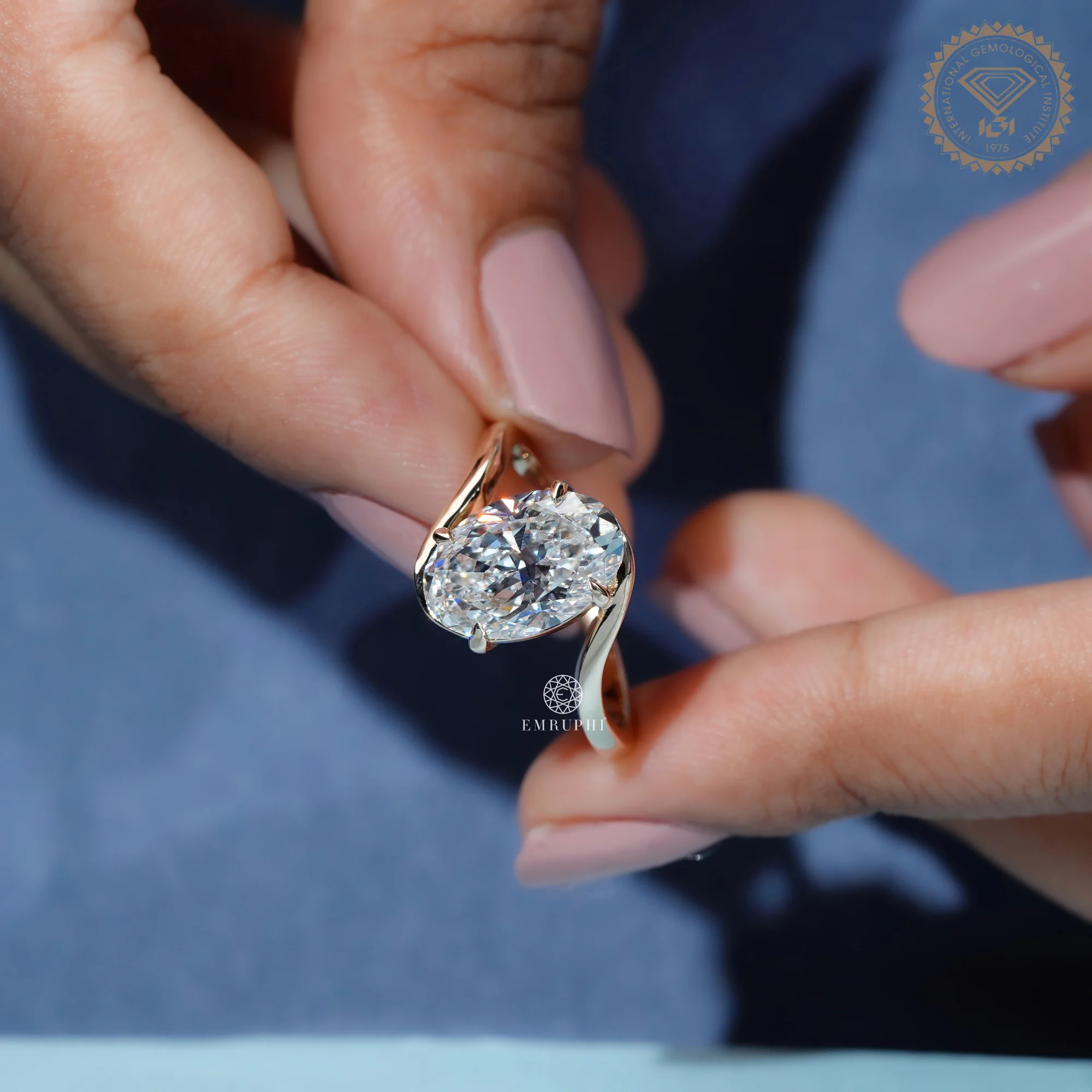 Oval Lab Grown Diamond Engagement Ring, Modern Wave Solitaire Ring — view 6