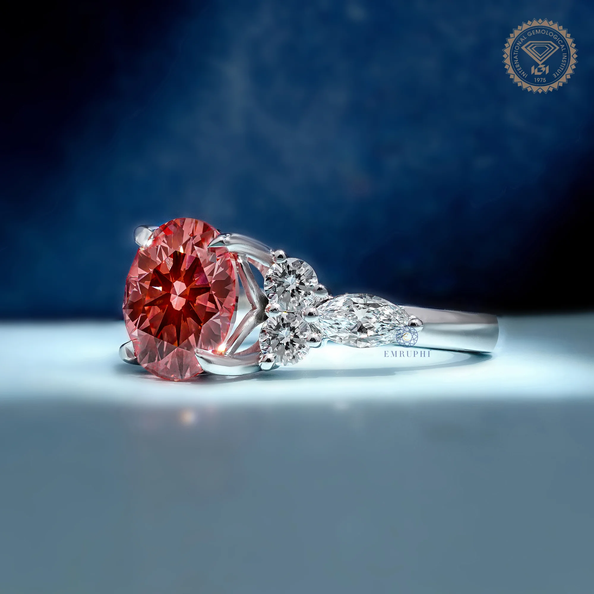 3 CT Round Vivid Pink Diamond Ring, Pink Lab Grown Diamond Engagement Ring — view 2