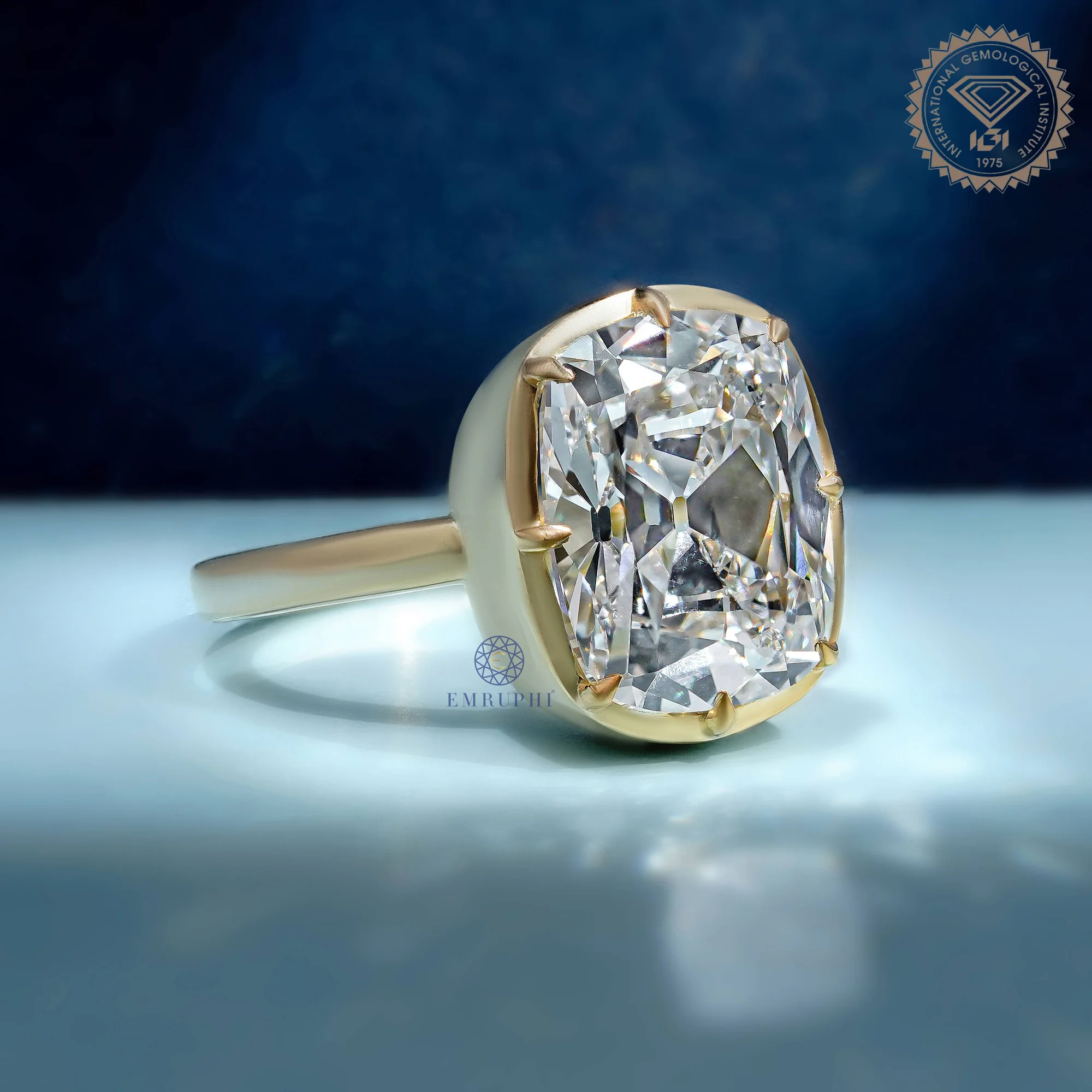 Old Mine Long Cushion Diamond Engagement Ring, Lab Grown Diamond Wedding Ring for Her, — view 4