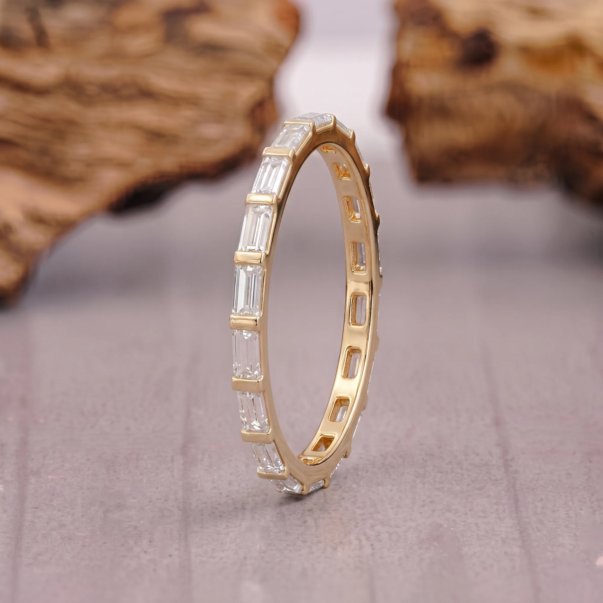 3 CT Emerald Cut Hidden Halo Ring with baguette flush set band — view 5