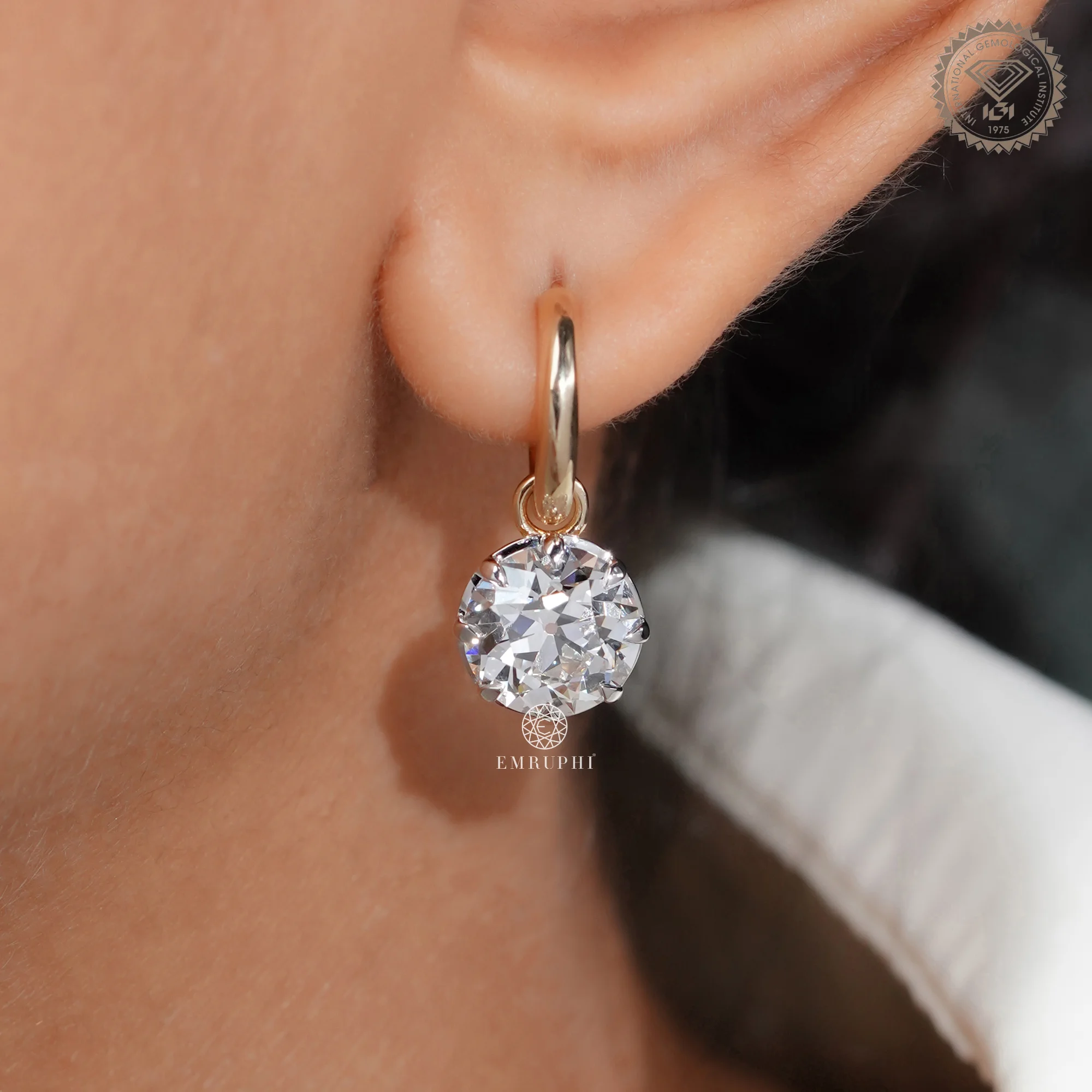 14k Yellow Gold 2.5 ct Lab Grown Old Mine Diamond Earrings for Women — view 10