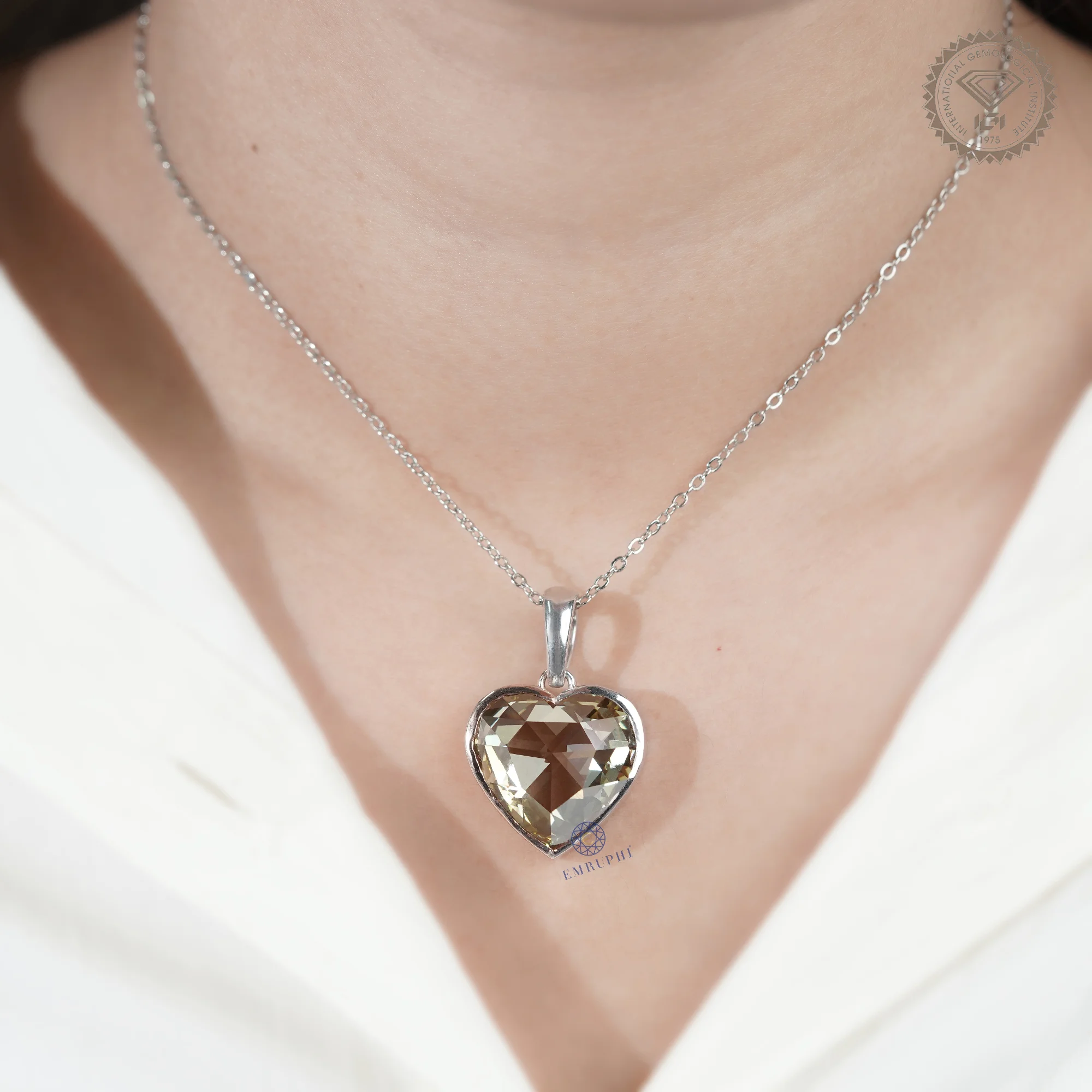 17 CT Heart Rose Cut Lab Grown Diamond Pendant, Vivid Green Color Diamond, Heart Bezel Necklace For Women — view 6