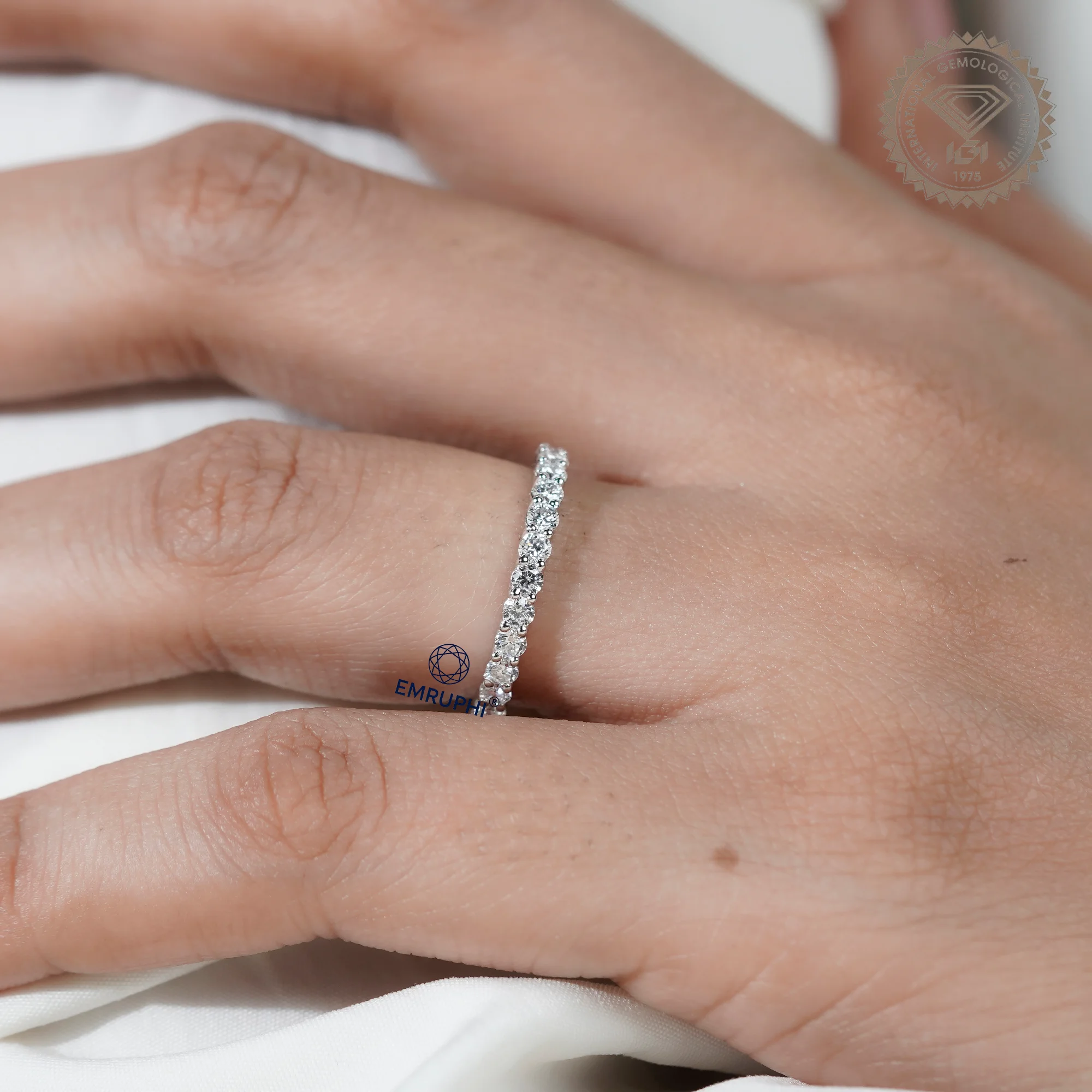 14k Gold Full Eternity Band, Round Lab-Grown Diamond daily wear Ring — view 14