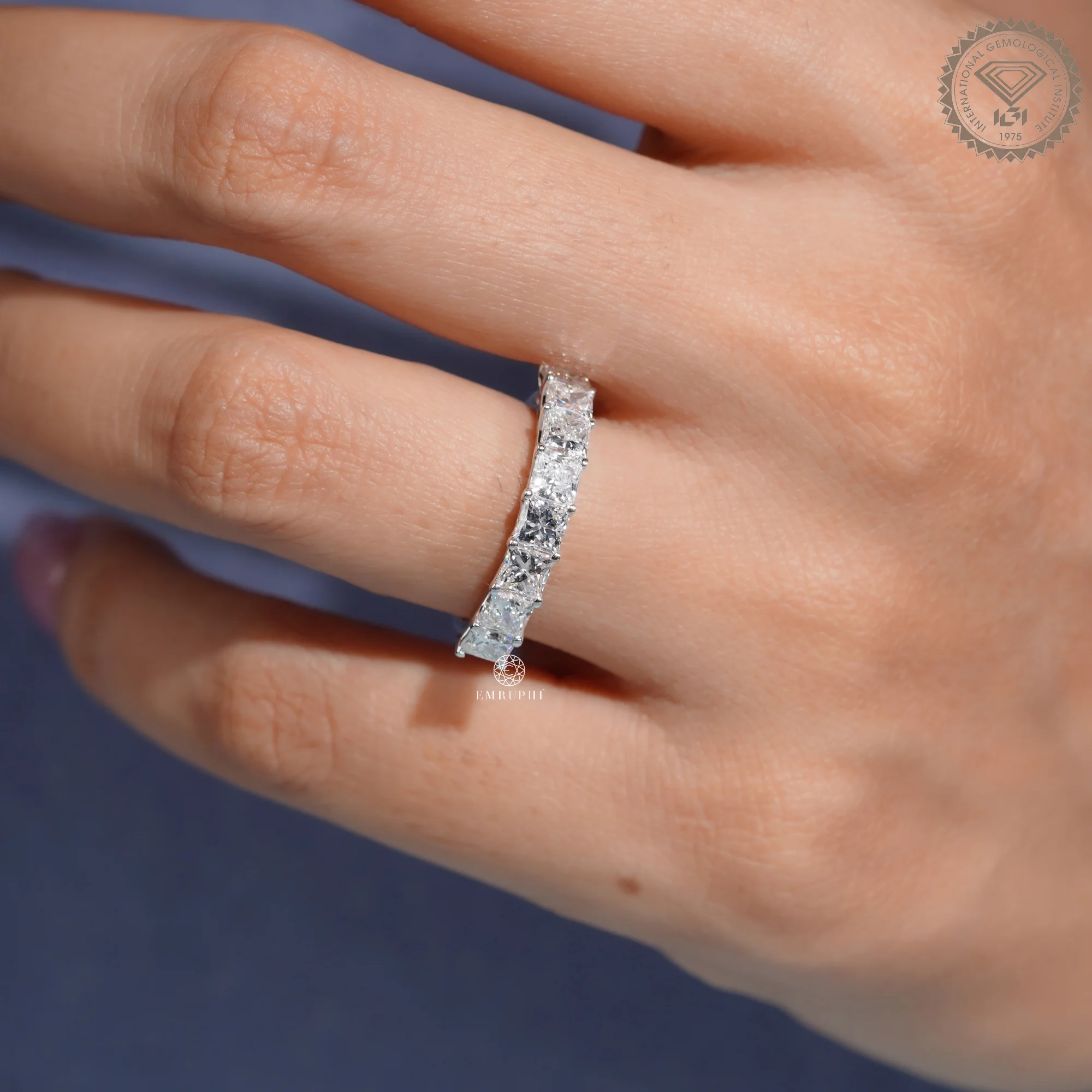 Princess Lab Grown Half Eternity Band, 14K White Gold Ring, Stackable Diamond Band — view 9