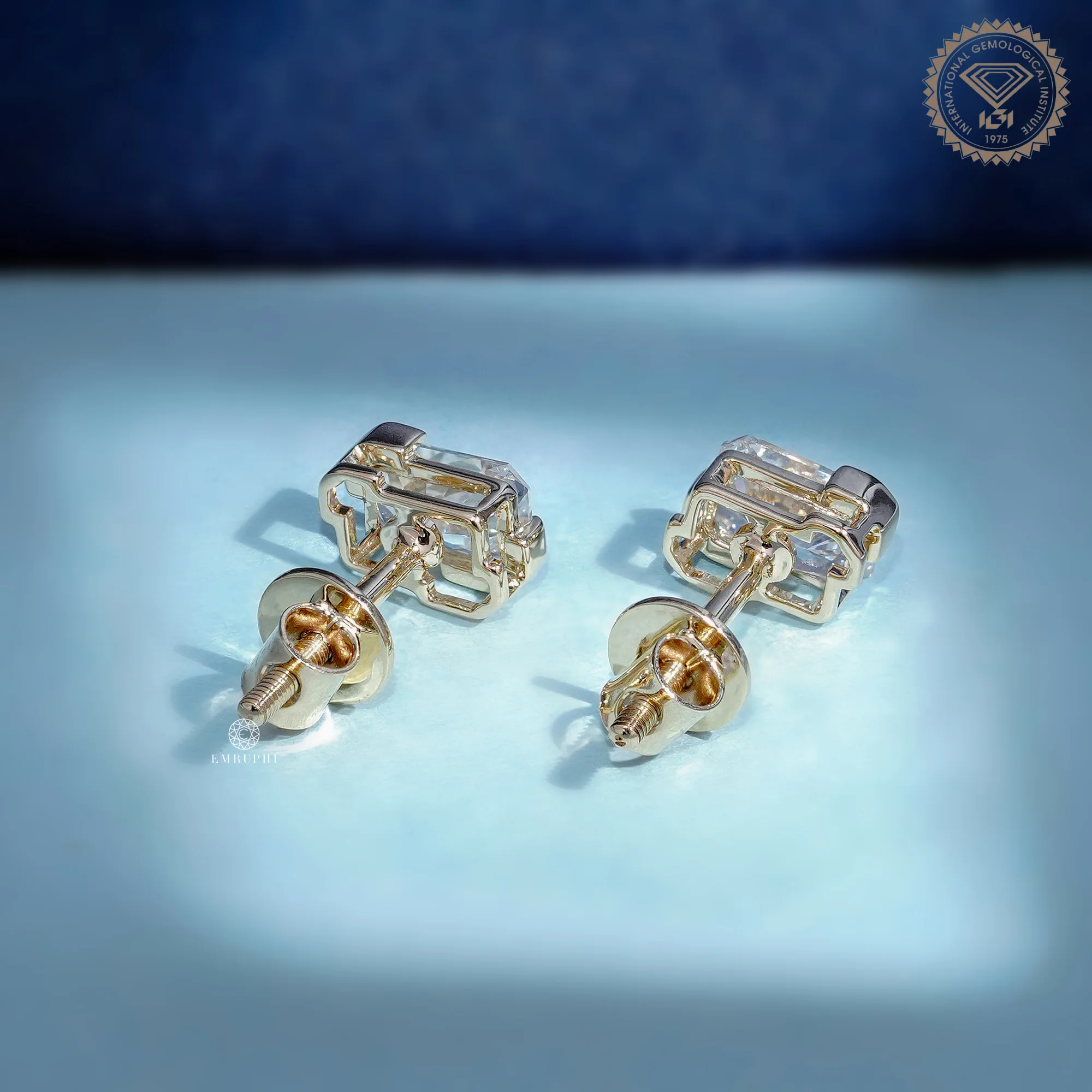 Radiant Cut Lab Grown Diamond Stud Earrings, East-West Bezel Set Diamond Studs — view 4