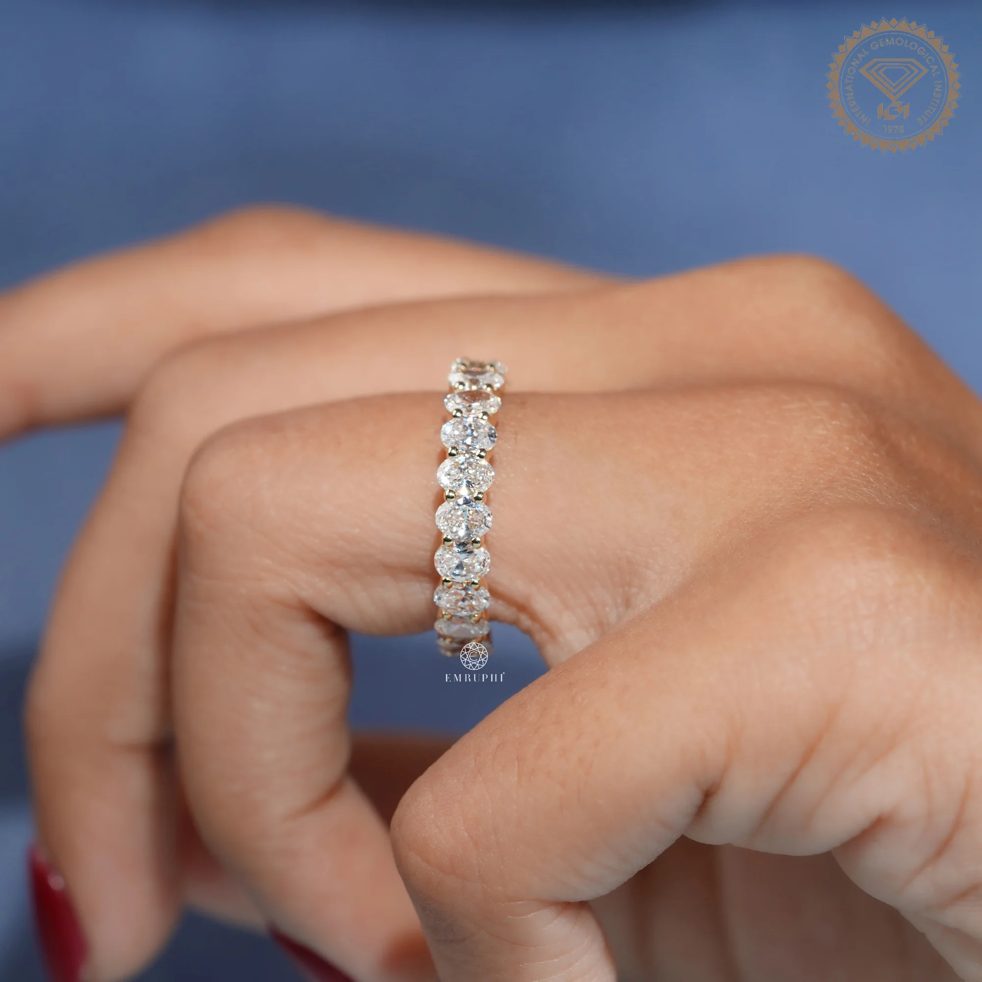 Oval Cut Diamond Eternity Band, Half Eternity Wedding Ring, IGI Certified Diamond Ring — view 11