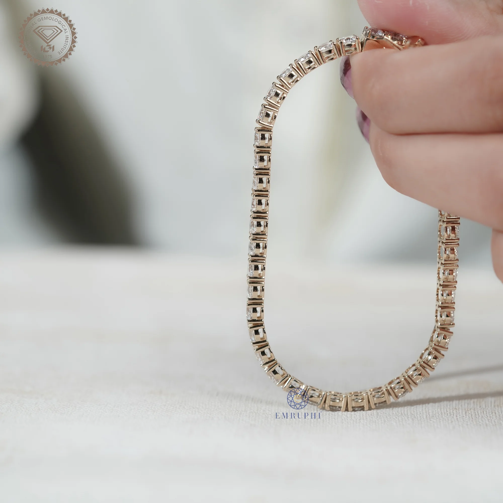 14K Solid Gold Lab Grown Diamond Tennis Bracelet, Round Brilliant DEF VS Clarity — view 14