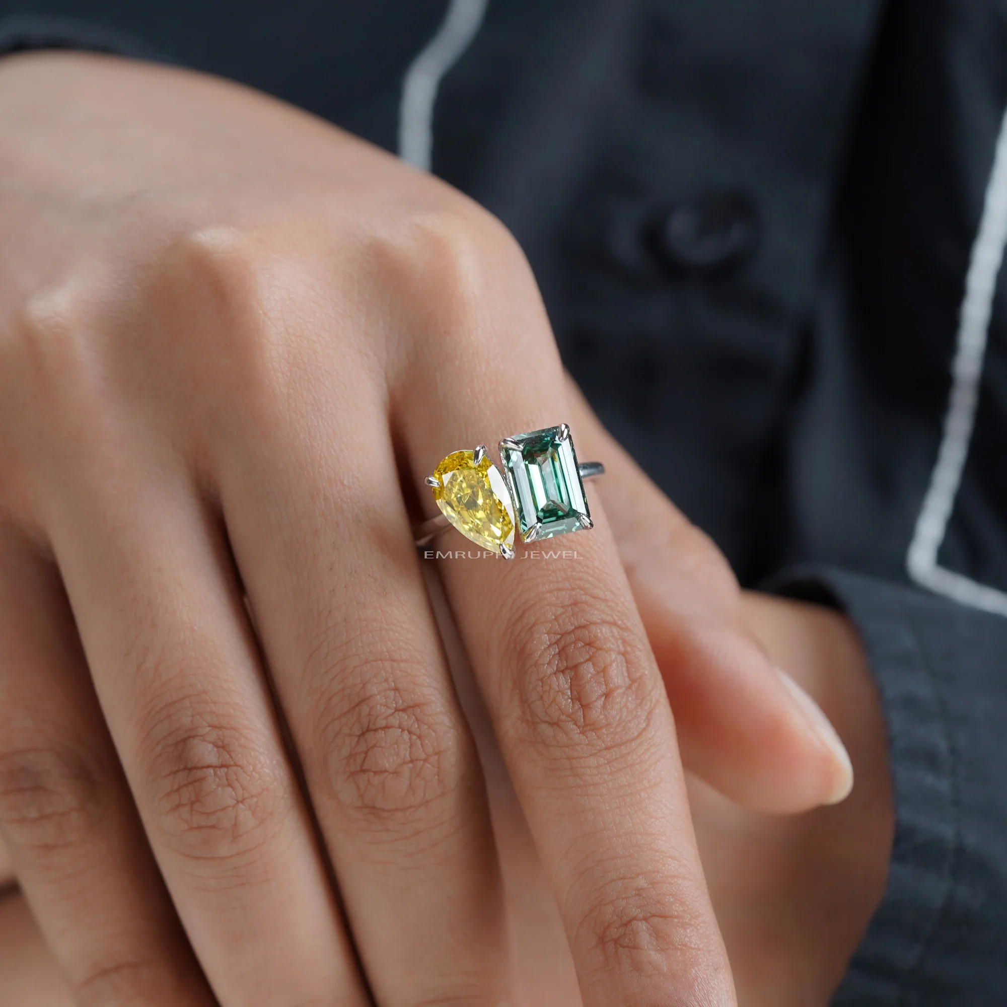 Pear & Emerald Lab Grown Diamond Toi et Moi Ring, Lab Grown Diamond Toi Et Moi Ring — view 7