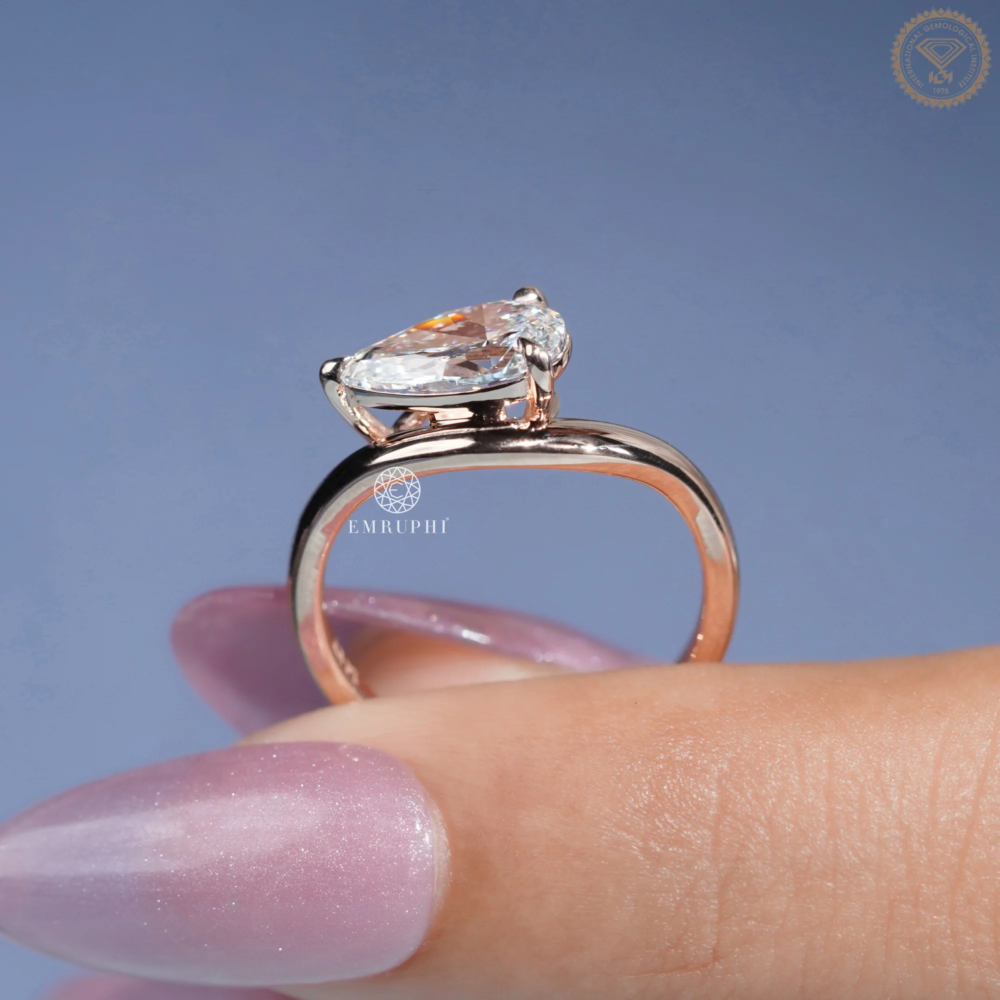 1 CT Pear Cut Lab Grown Diamond Engagement Ring, Curved Solitaire Ring — view 6