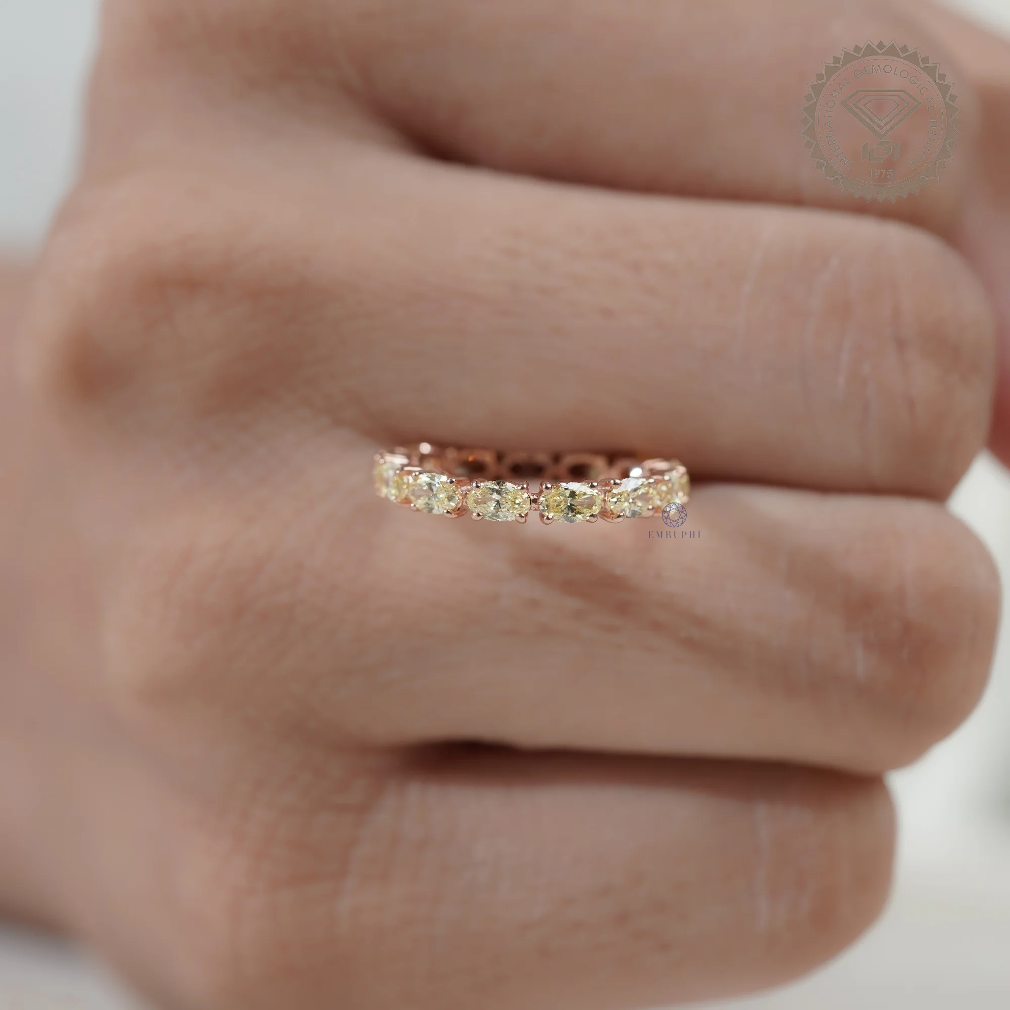 Oval Vivid Yellow Eternity Band, Yellow Diamond Wedding Band, Oval Eternity Ring — view 5