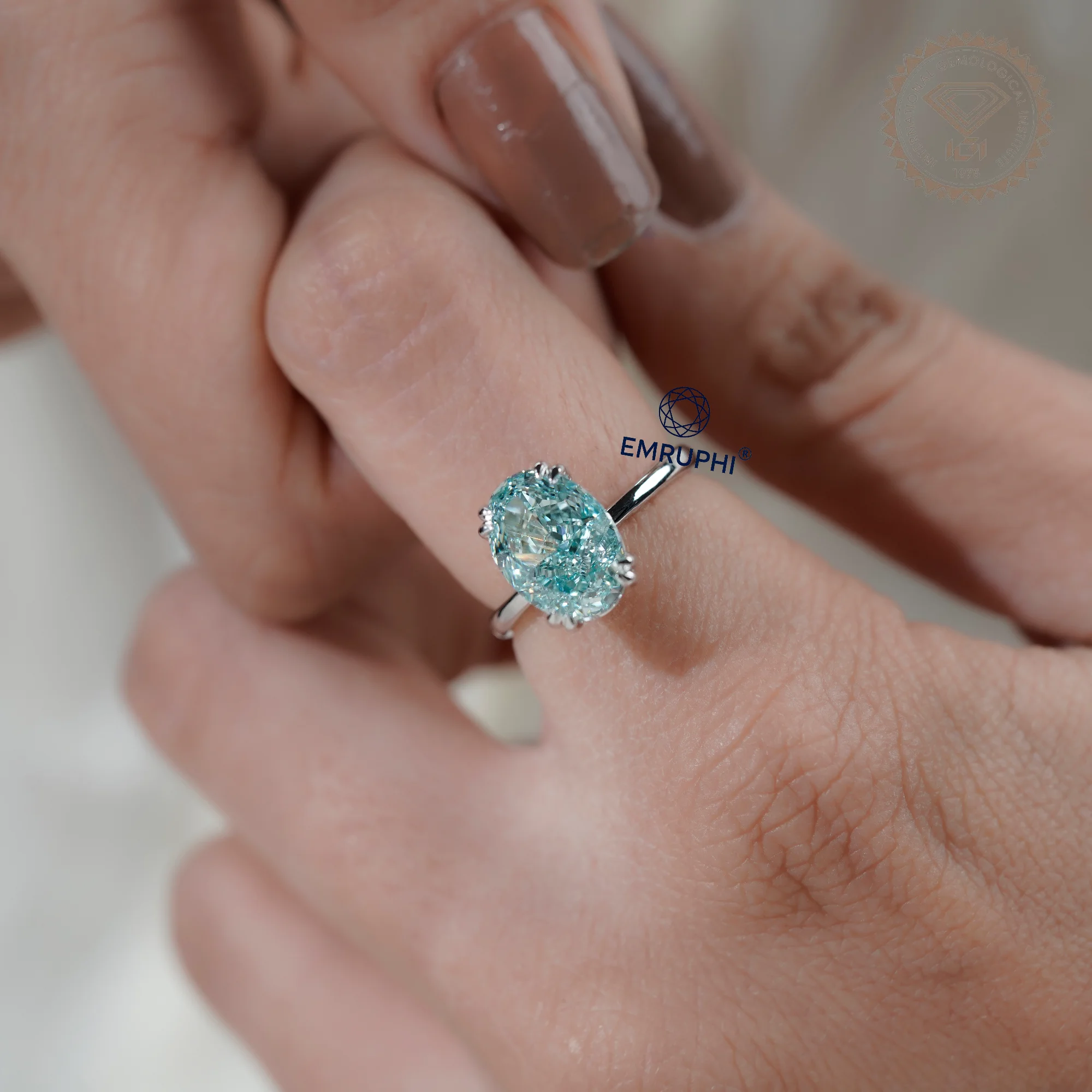 Oval Cut Lab Diamond Ring, Antique Color Diamond Ring, Four Claw Engagement Ring — view 12