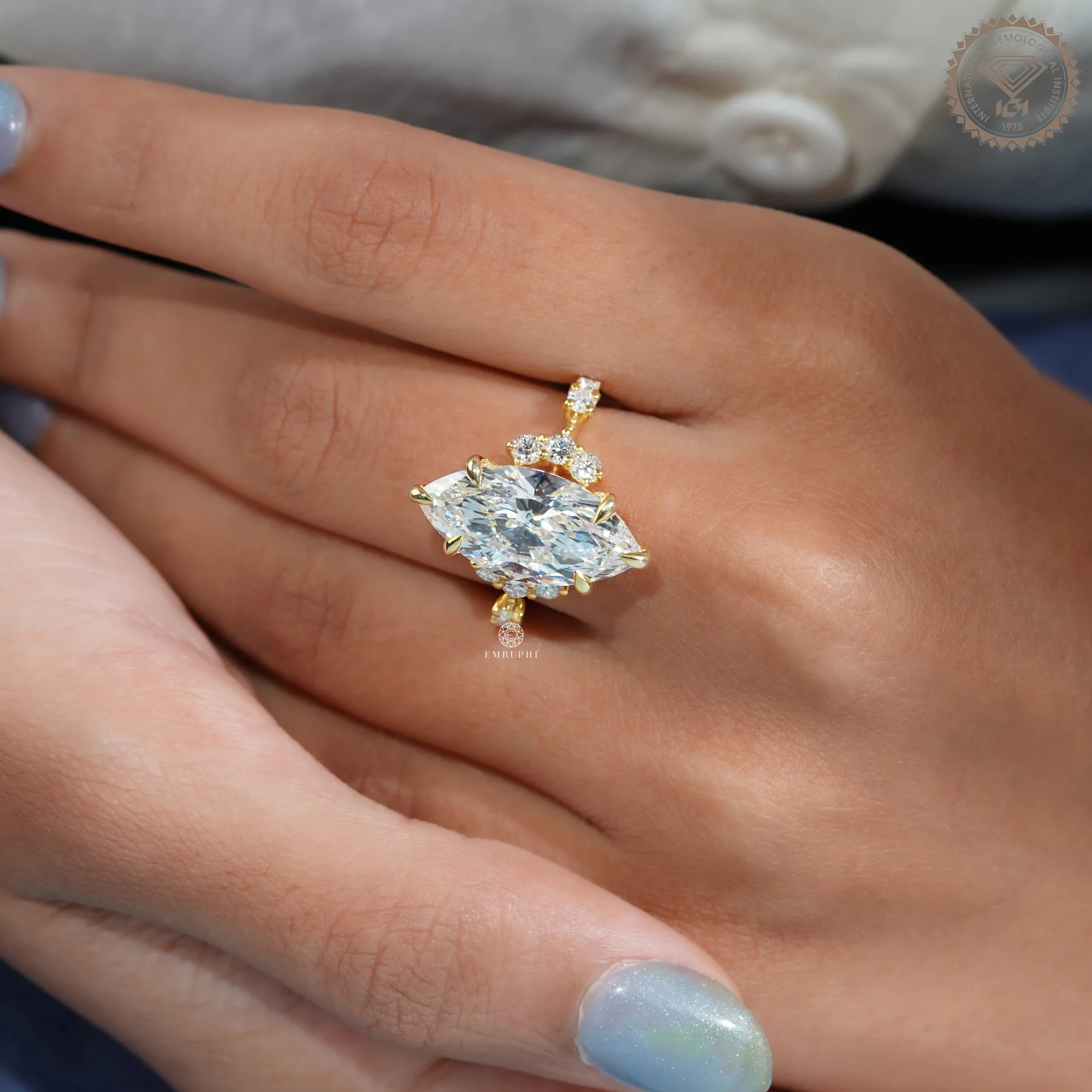 6 CT Marquise Lab Grown Vintage Engagement Ring, IGI Certified — view 8