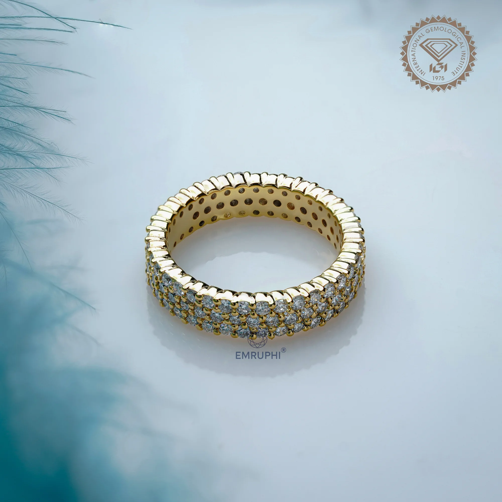 Three Row Lab Diamond Full Eternity Band, Stackable Gold Wedding Ring — view 4