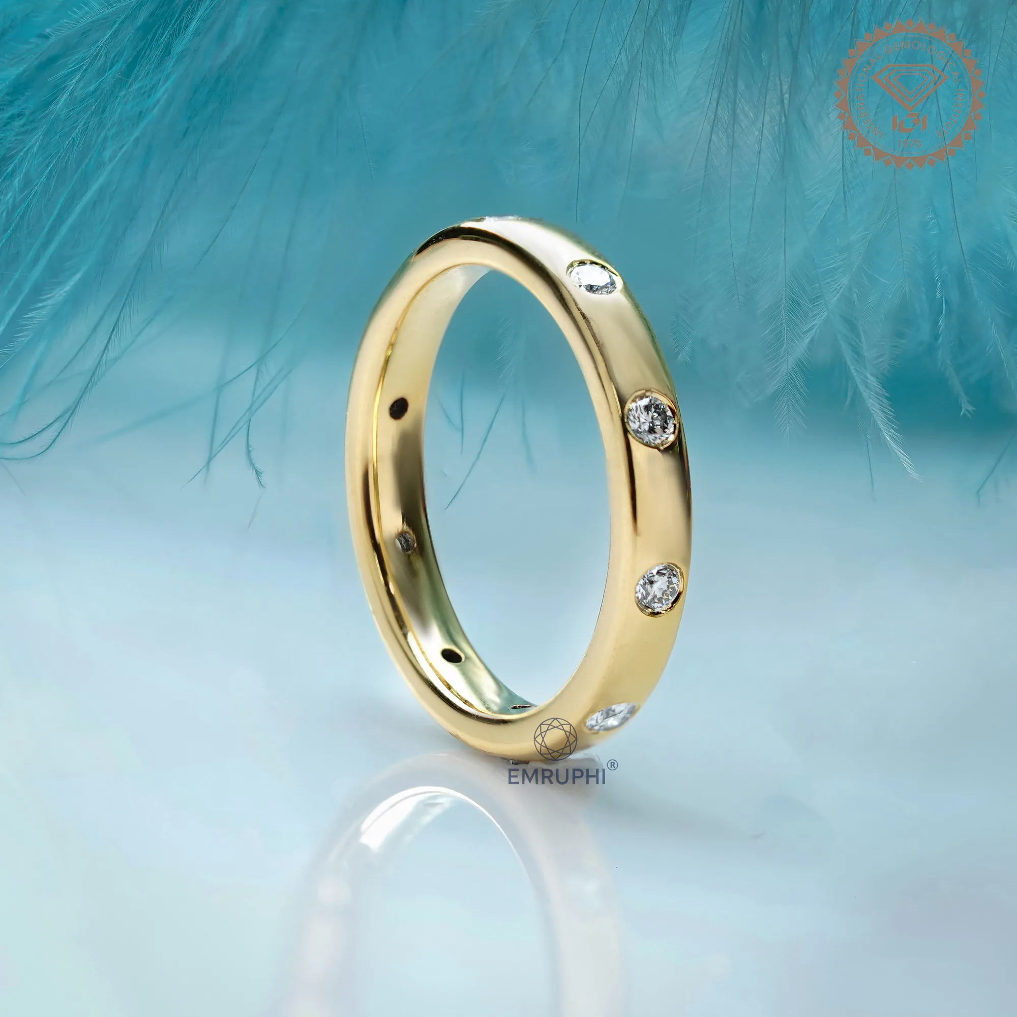 3 MM Round Flush Set Diamond Wedding Band, 14K Gold Round Dome Ring — view 2