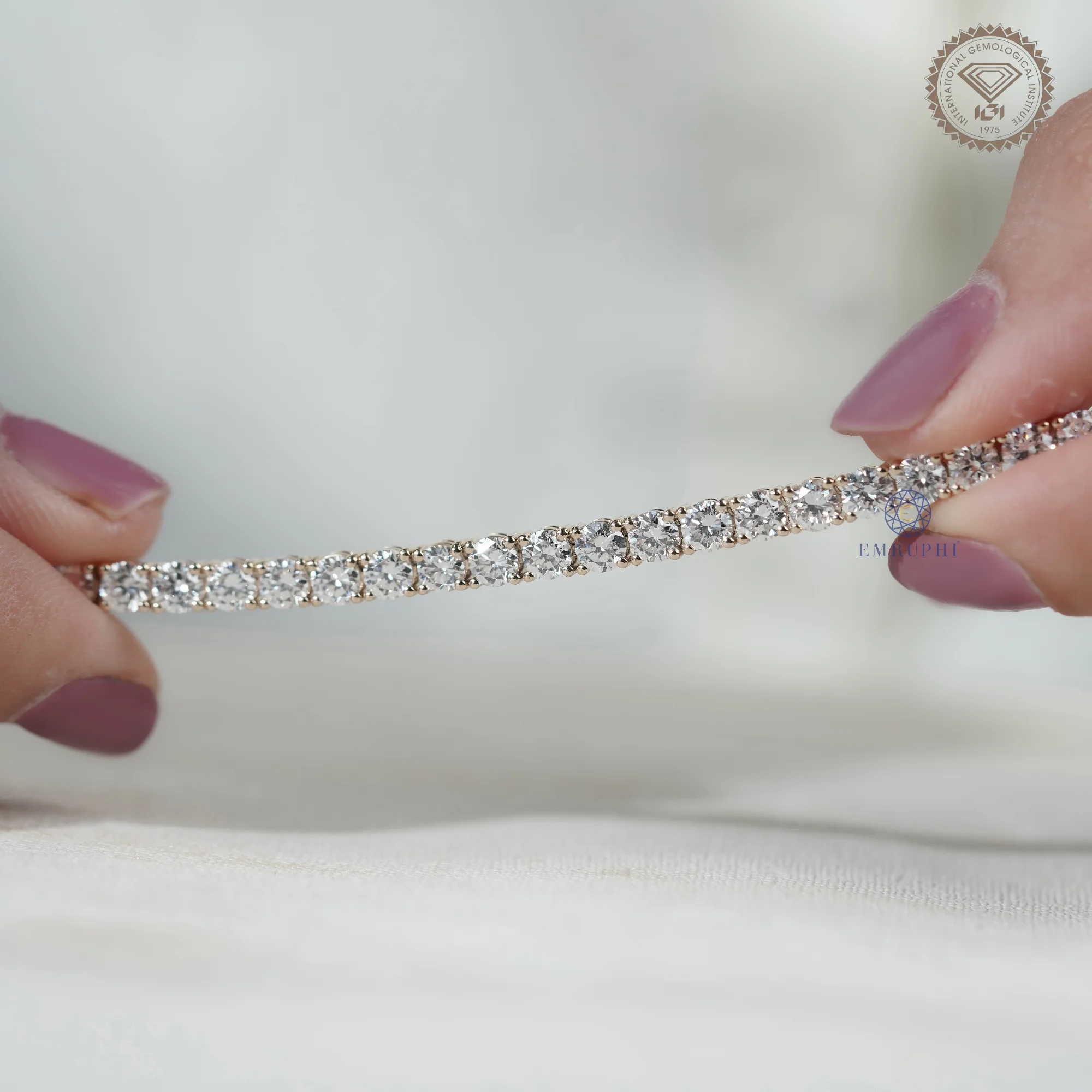 14K Solid Gold Lab Grown Diamond Tennis Bracelet, Round Brilliant DEF VS Clarity — view 6