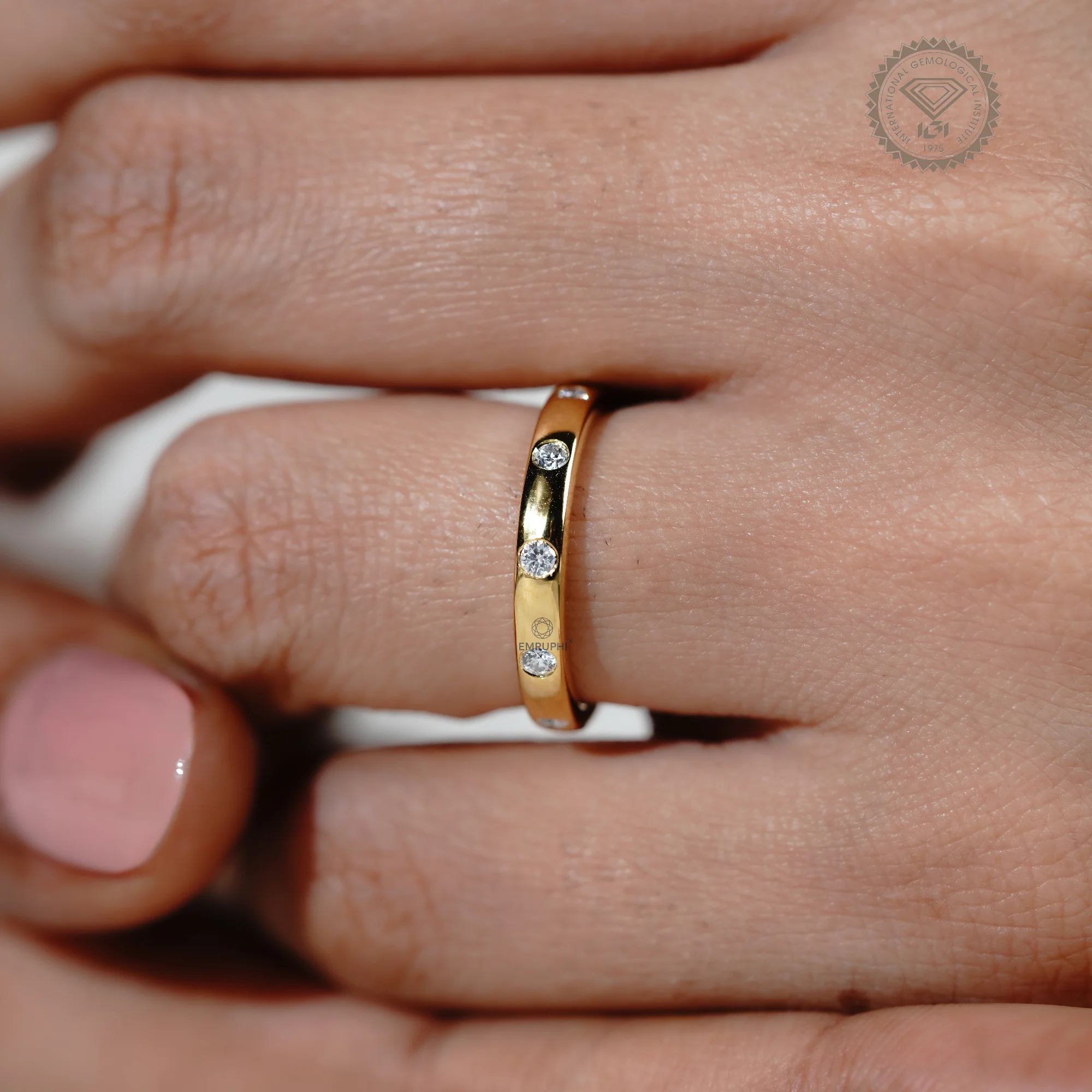 3 MM Round Flush Set Diamond Wedding Band, 14K Gold Round Dome Ring — view 11