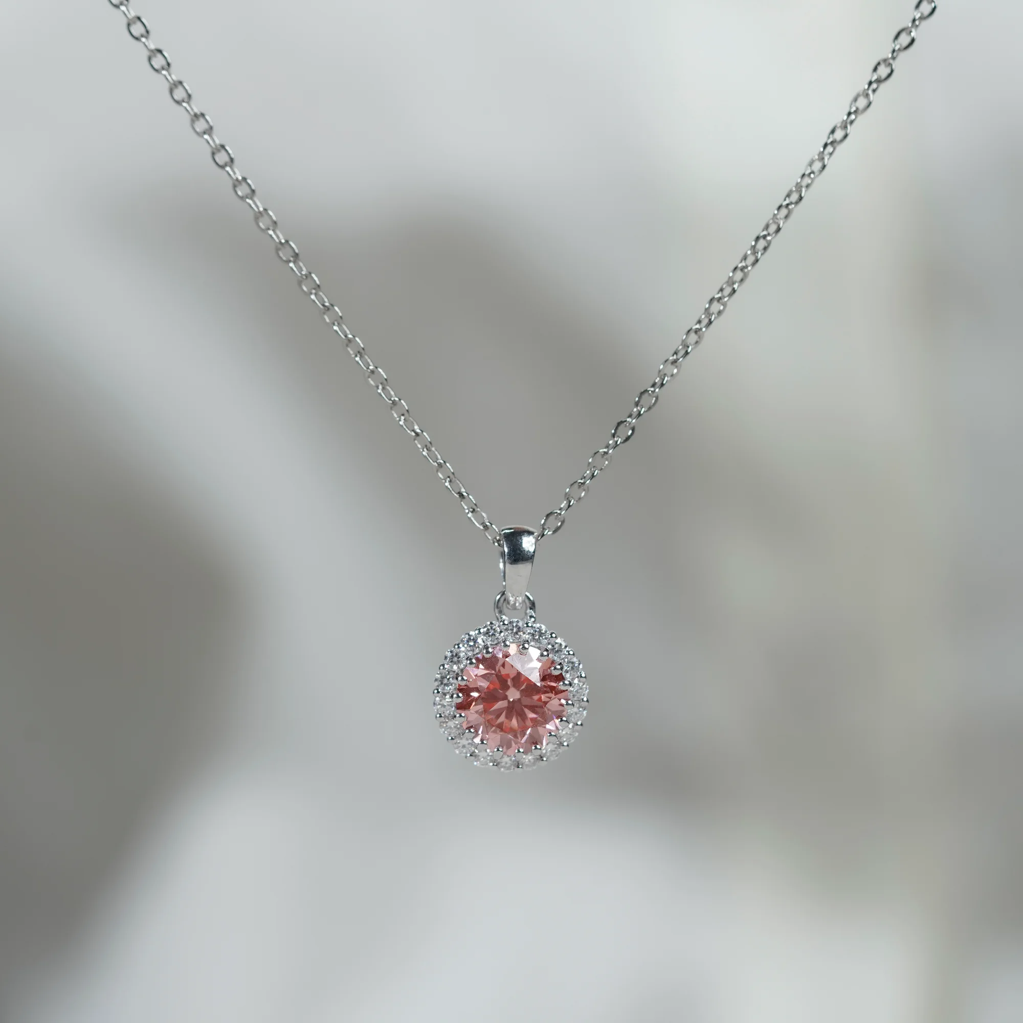 Vivid Pink Round Halo Pendant, Certified Lab Grown Diamond — view 8