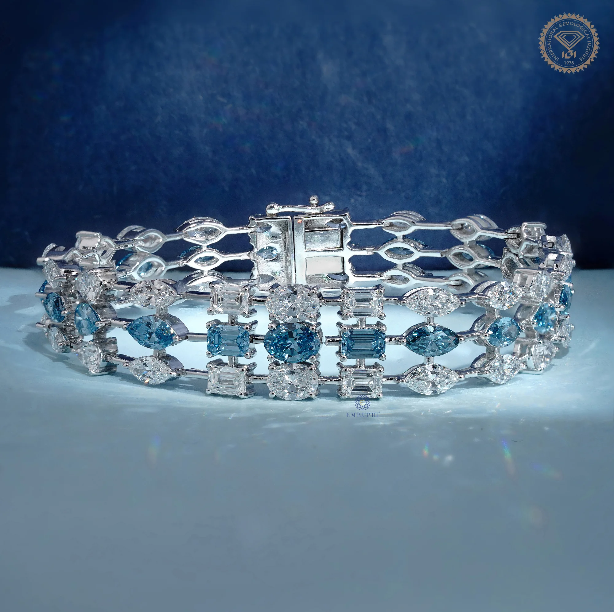 Blue and White Mixed Shape Lab Grown Diamond Bracelet