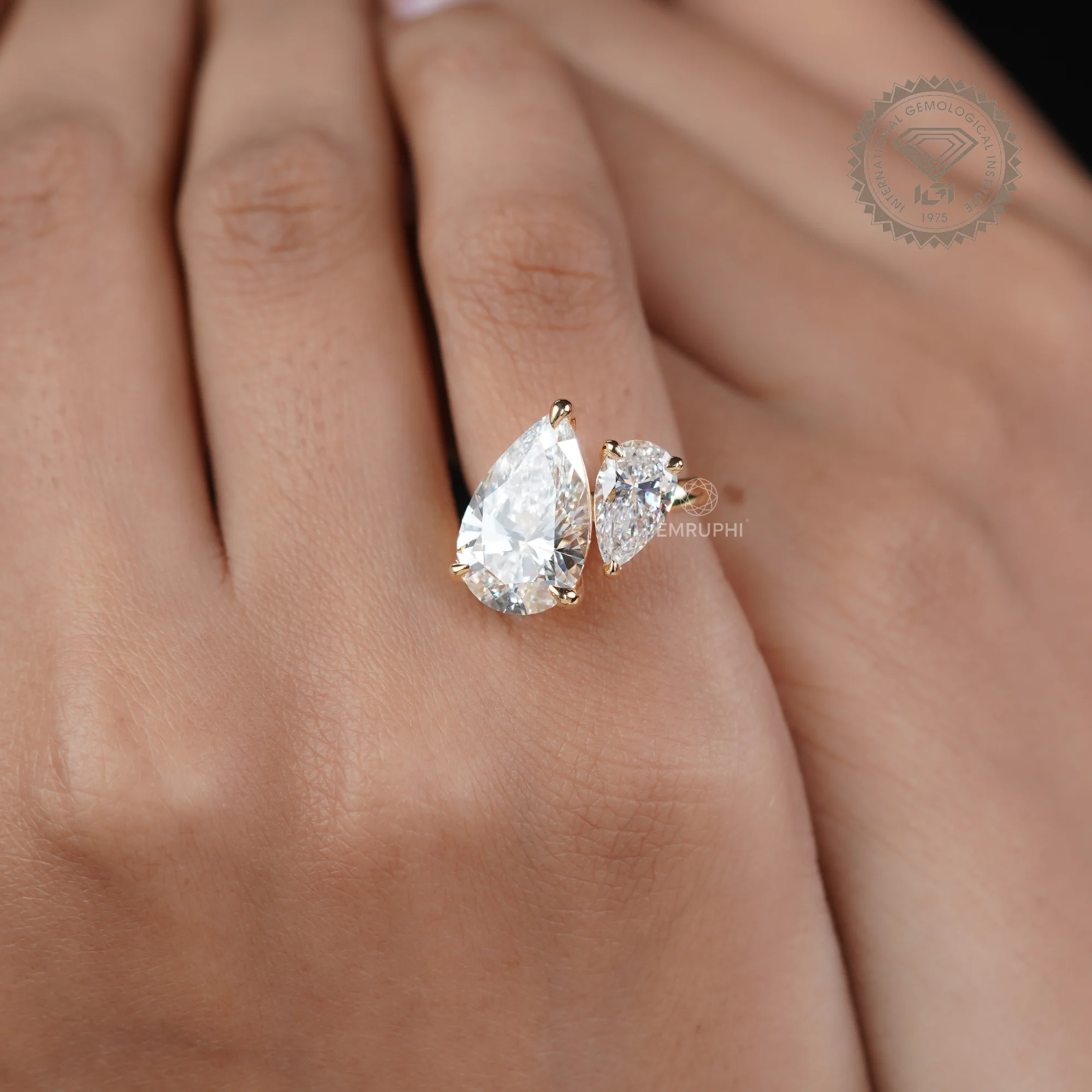 Pear Toi et Moi Lab Grown Engagement Ring, Two Stone Wedding Ring — view 13