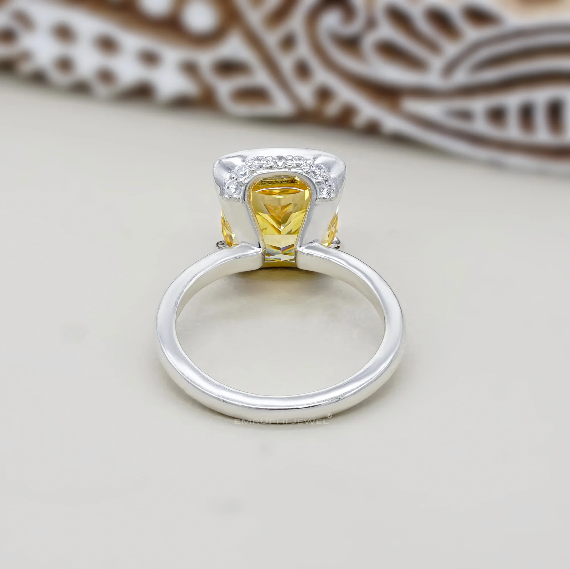 6 Carat Asscher Fancy Yellow Lab Grown Diamond Ring: Bezel Set Solitaire — view 3