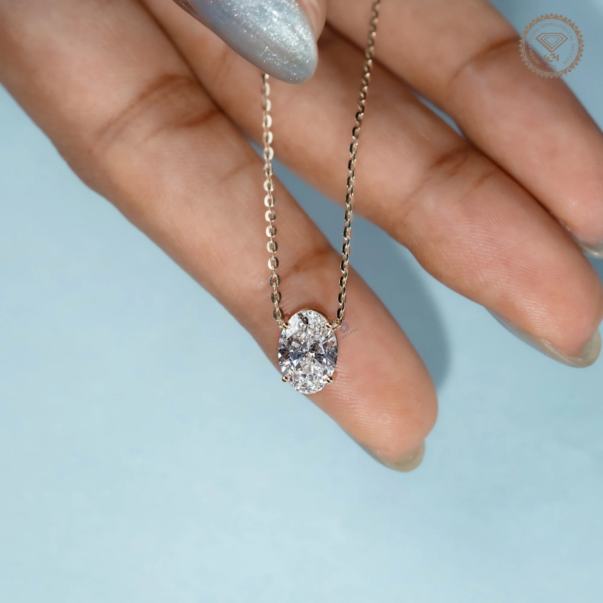 2 CT Oval Cut Solitaire Lab Grown Diamond Pendant, 14K Gold Necklace — view 14