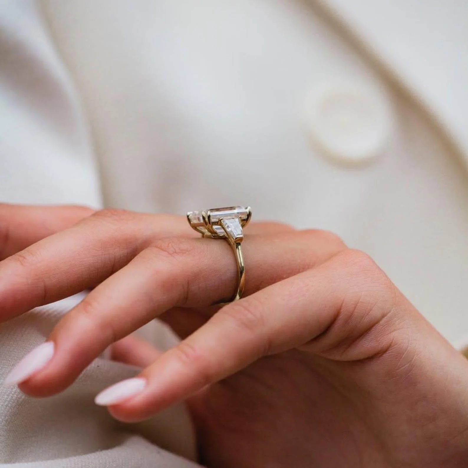 5 Carat Emerald Cut Lab Grown Diamond Engagement Ring | Trapezoid Side Stones — view 3
