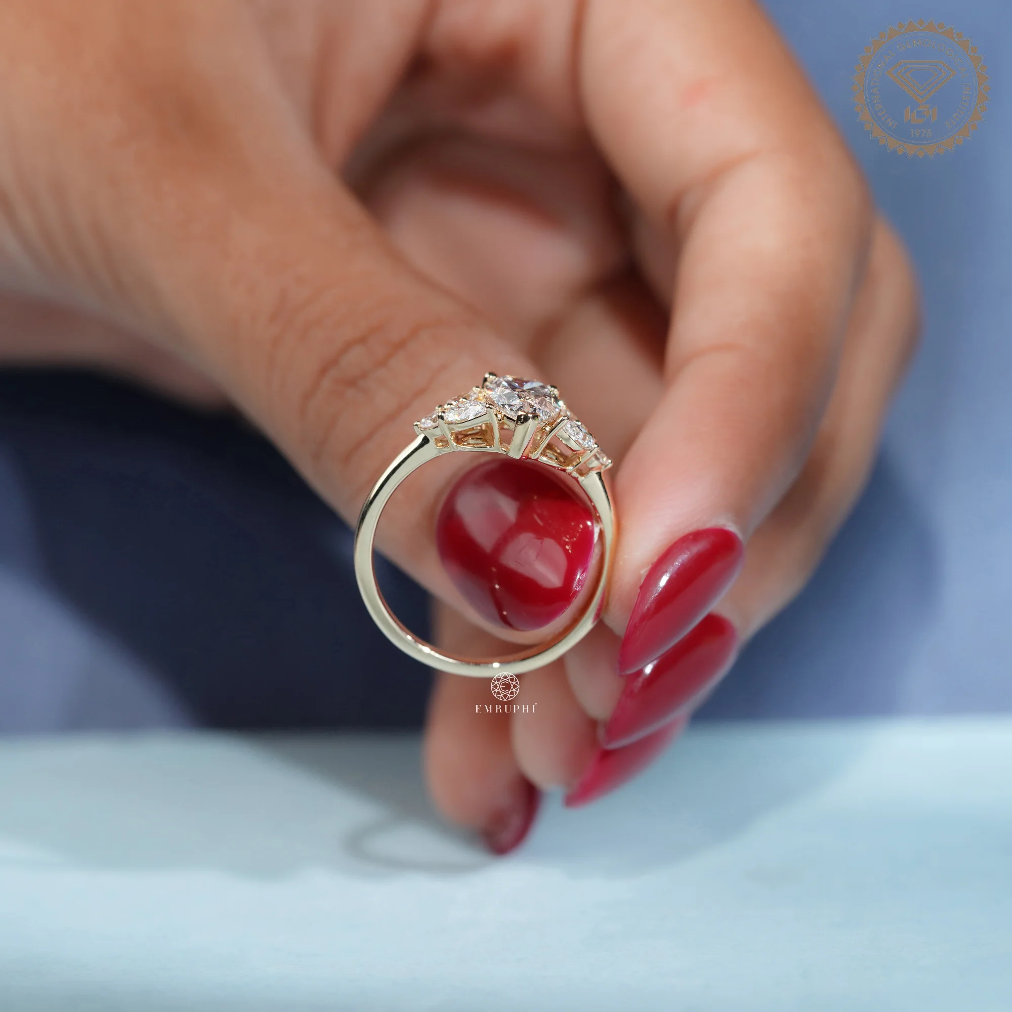 Pear Lab Grown Diamond Cluster Engagement Ring, Vintage Inspired Bridal Jewellery — view 6