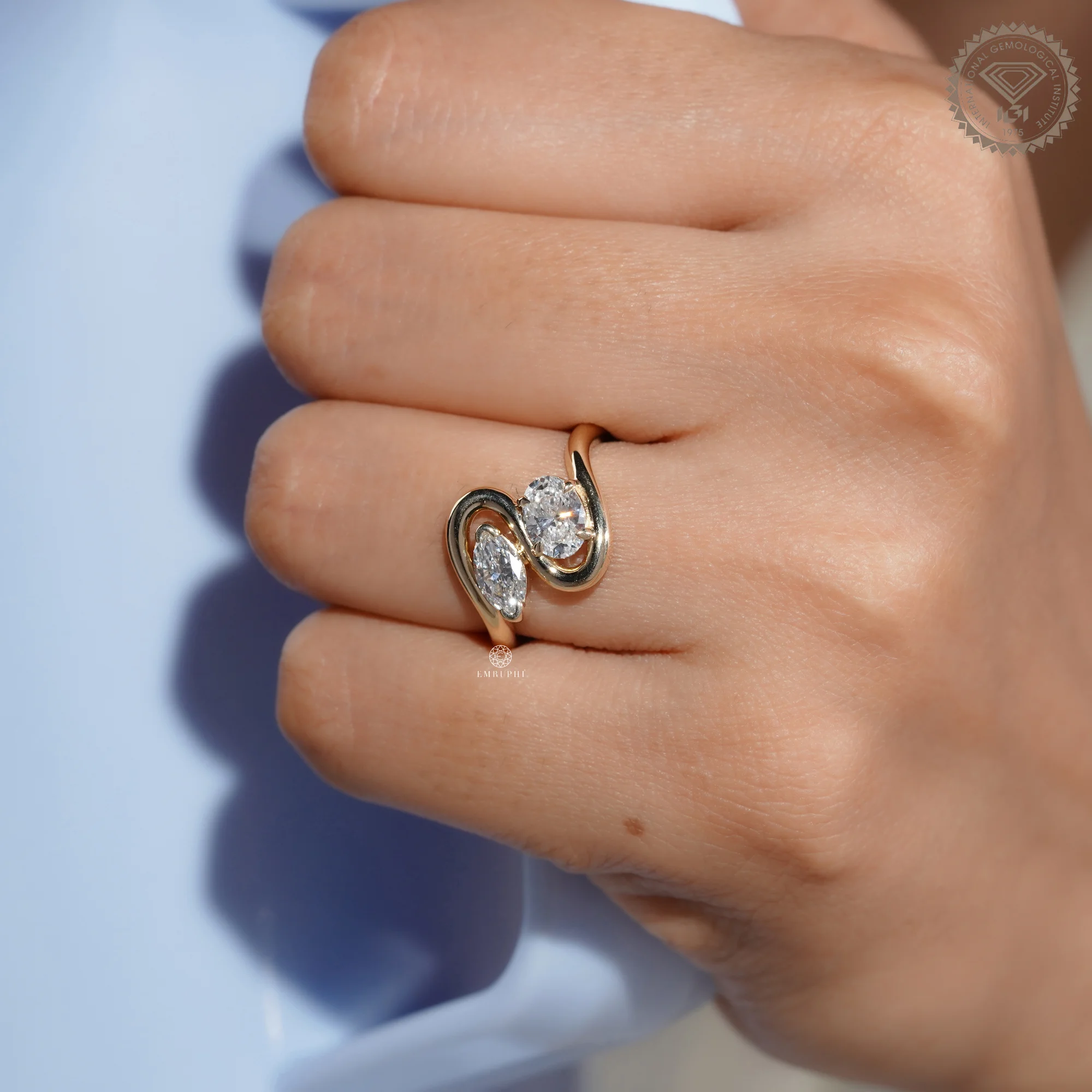 Toi et Moi Lab Grown Diamond Ring, Oval and Marquise Two Stone Engagement Ring — view 8