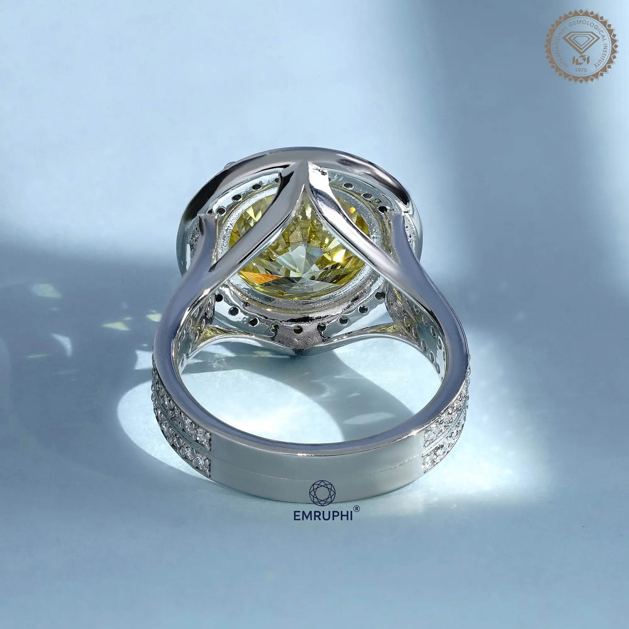 7.00 Carat Round Vivid Yellow Lab Grown Diamond Ring, Certified Rare Collector Stone — view 4