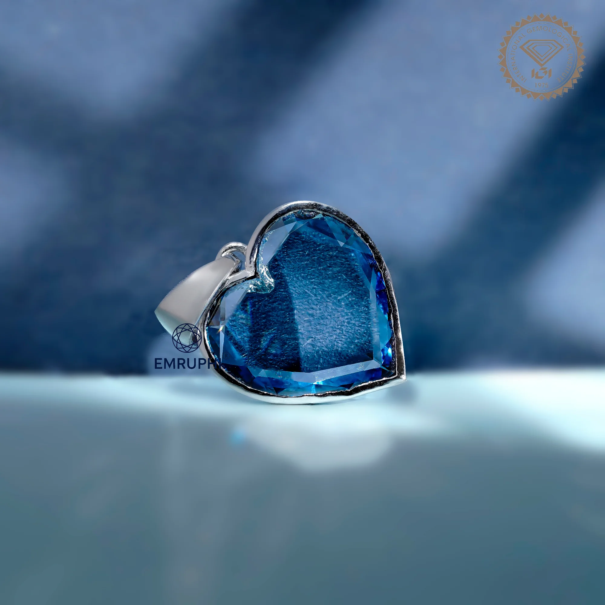 7 CT Vivid Blue Heart Diamond Pendant Necklace in 14K Gold — view 2