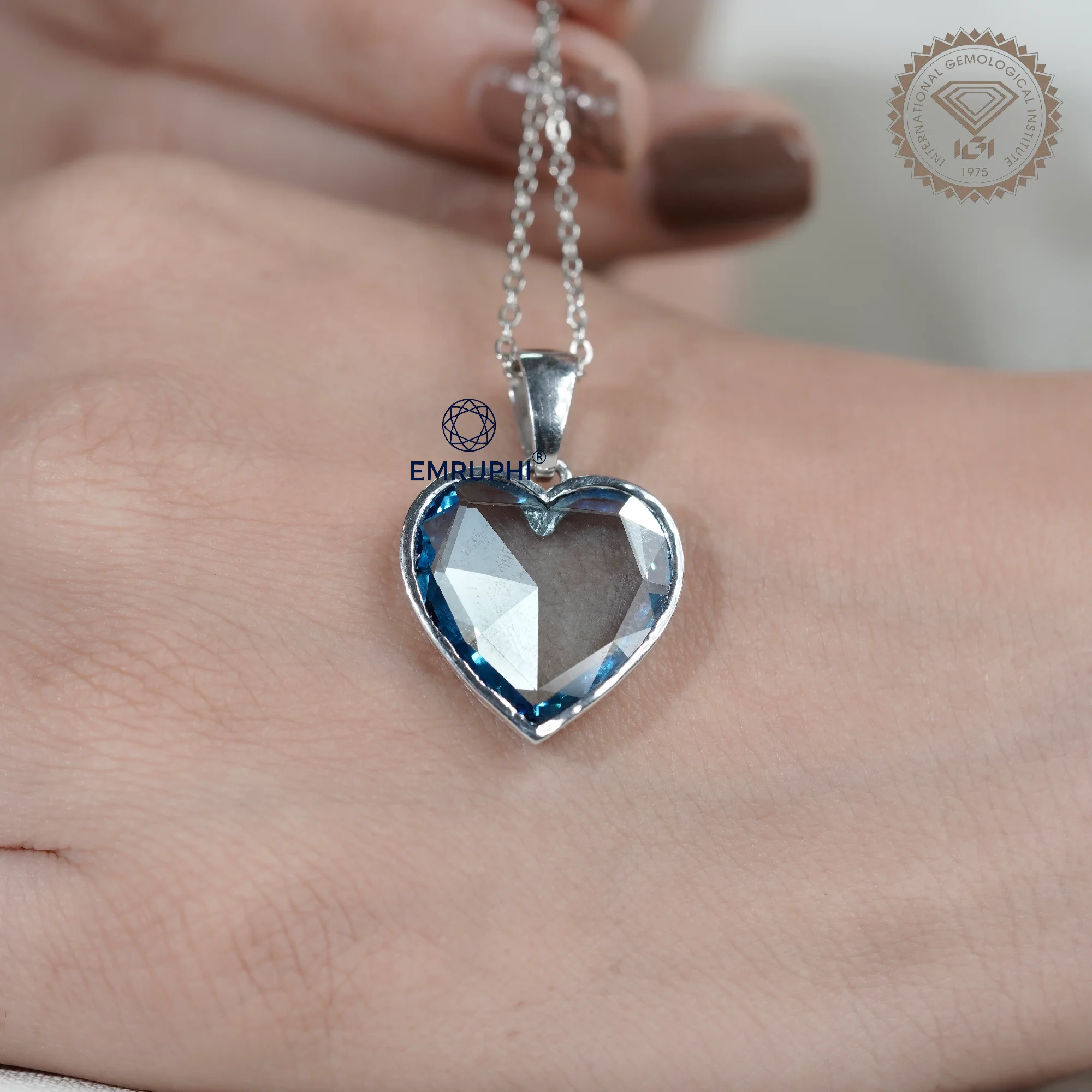 7 CT Vivid Blue Heart Diamond Pendant Necklace in 14K Gold — view 11