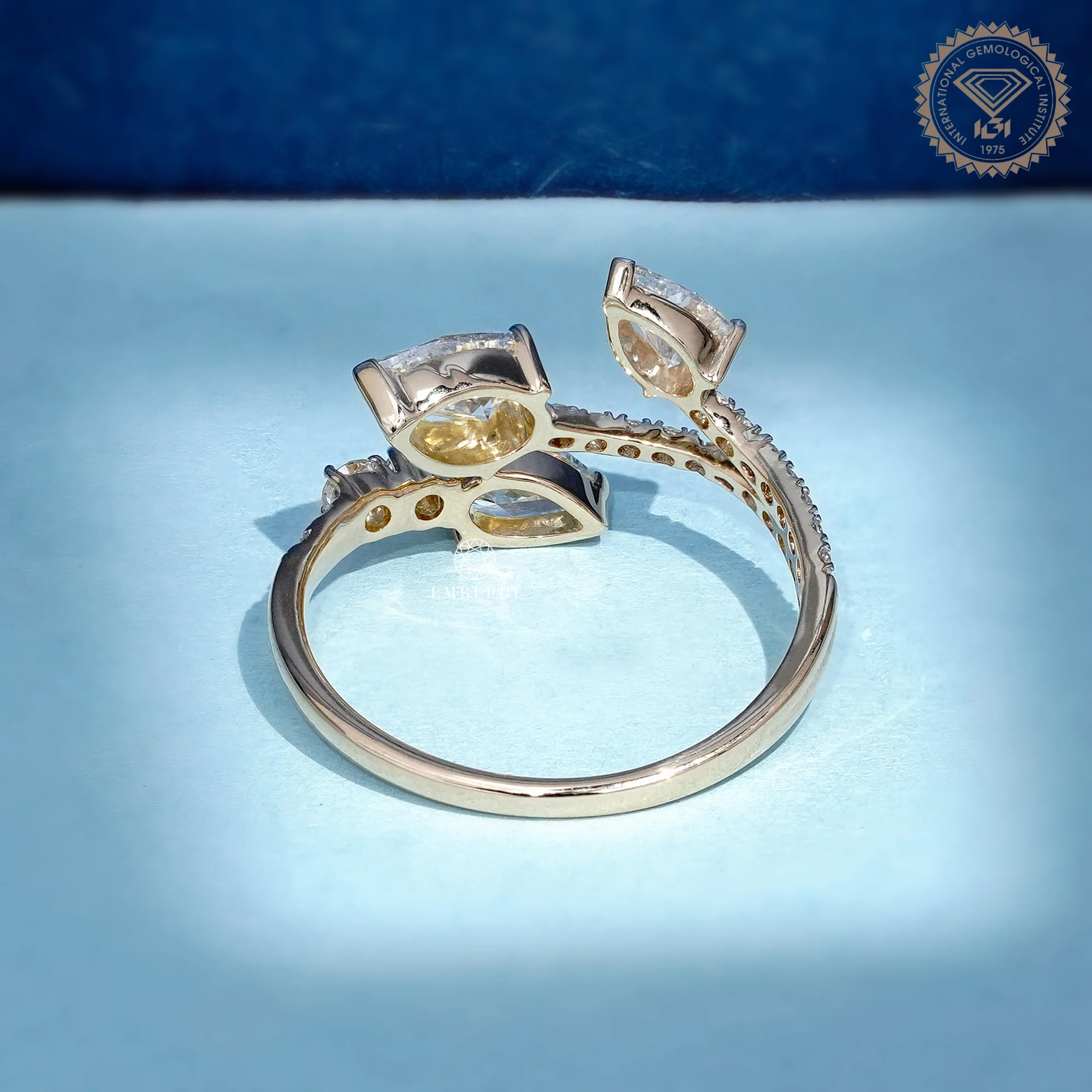 Three Stone Pear Lab Diamond Open Wrap Ring, Toi et Moi Style Ring, IGI Certified Diamonds — view 4