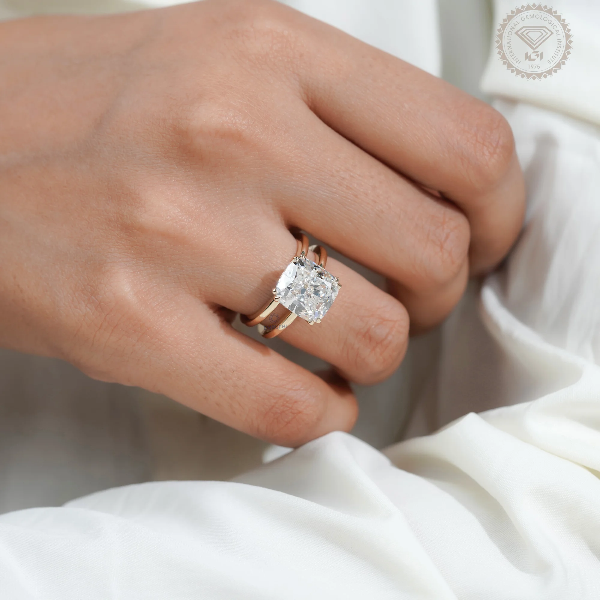 6 Carat Cushion Lab Grown Diamond Engagement Ring, Gold Solitaire Ring — view 16