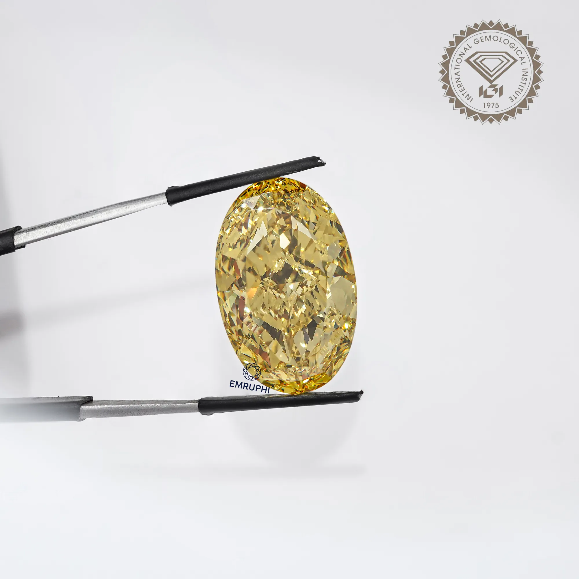 46 Carat Oval Fancy Yellow Lab Grown Diamond, Loose IGI Certified Diamond — view 6