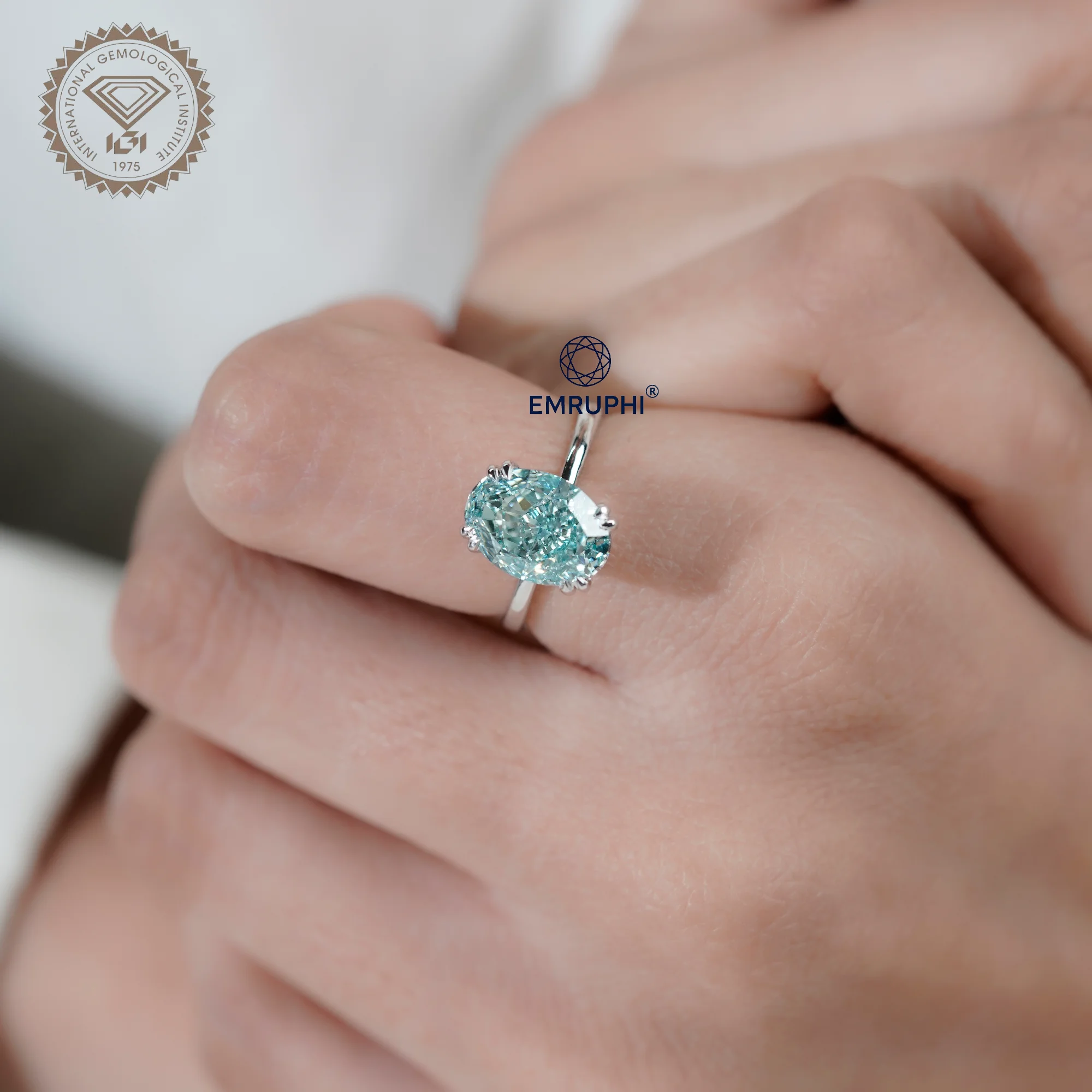 Oval Cut Lab Diamond Ring, Antique Color Diamond Ring, Four Claw Engagement Ring — view 11