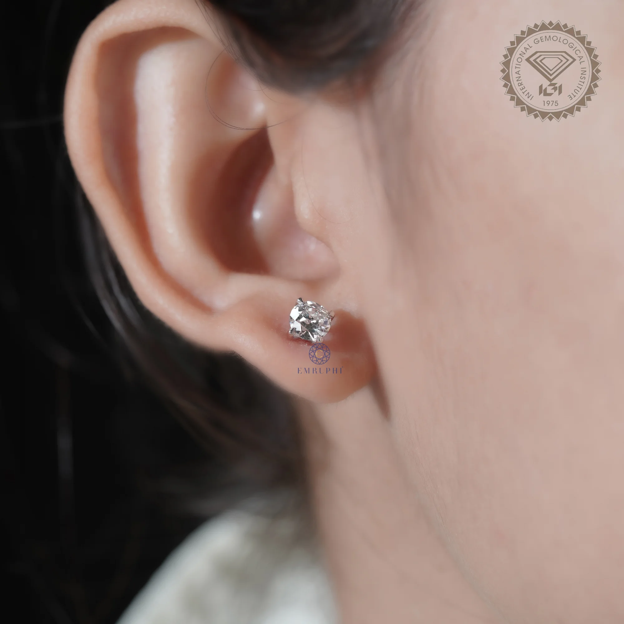 1.00 TCW Old European Stud Earrings, 14K White Gold Solitaire Stud Earrings, Tiny Diamond Push Back Earrings, Gift For Her — view 7