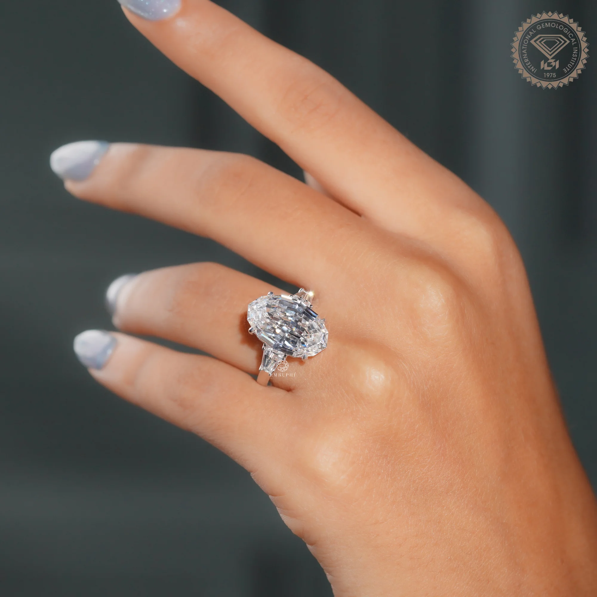 7 CT Oval Step Cut Lab Grown Diamond Engagement Ring, IGI Certified — view 14