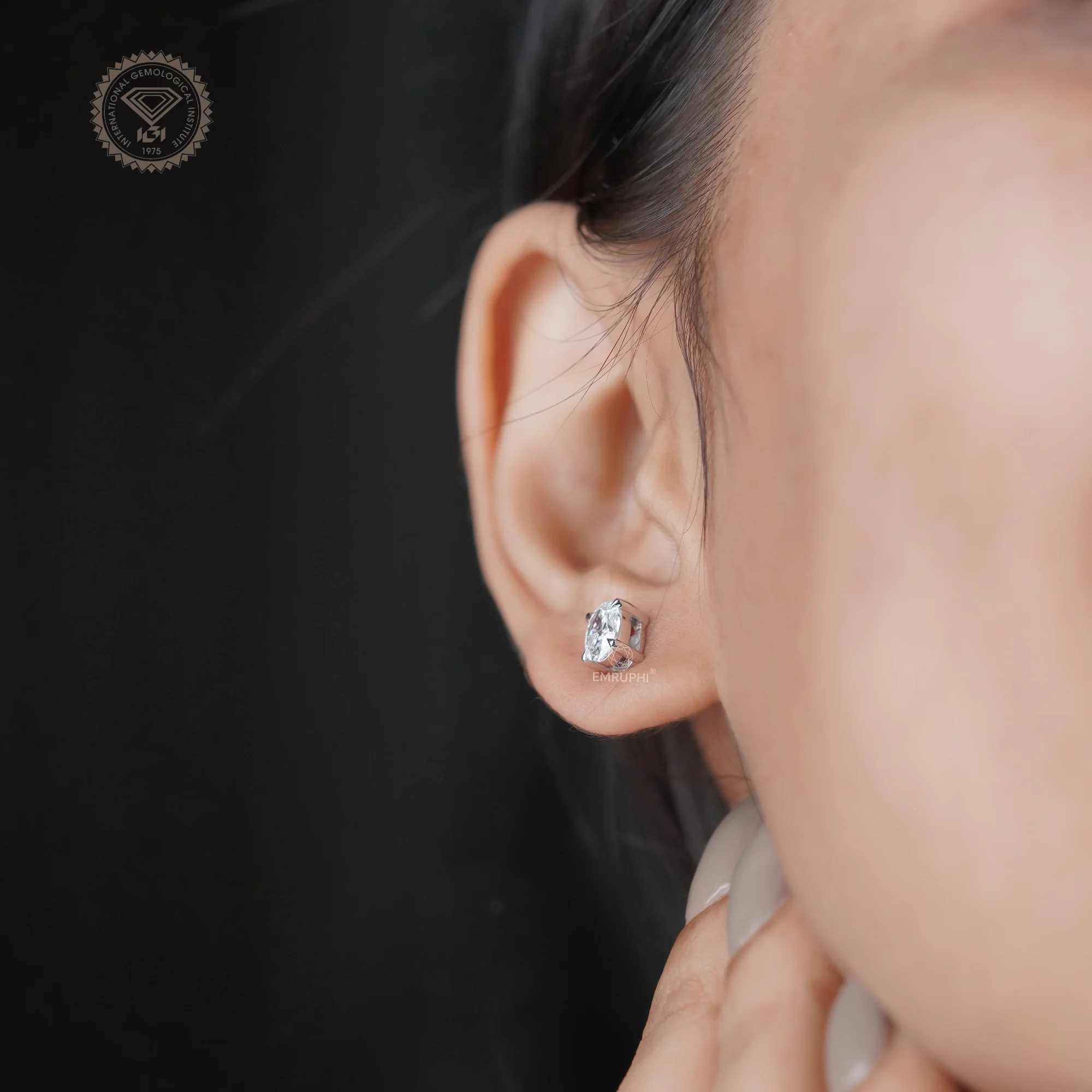 1 Carat Oval Lab Grown Diamond Stud Earrings: 14K Gold — view 7