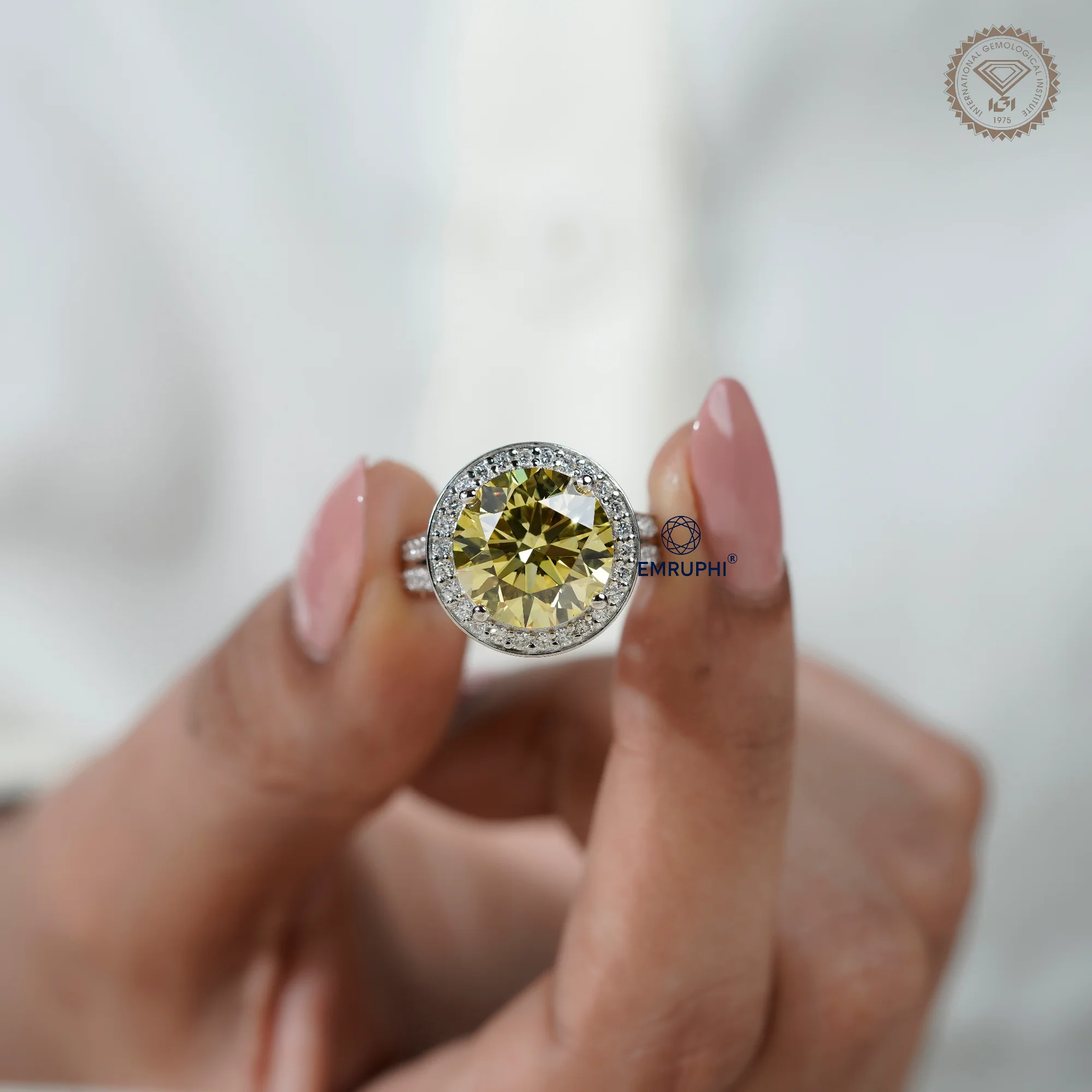 7.00 Carat Round Vivid Yellow Lab Grown Diamond Ring, Certified Rare Collector Stone — view 5