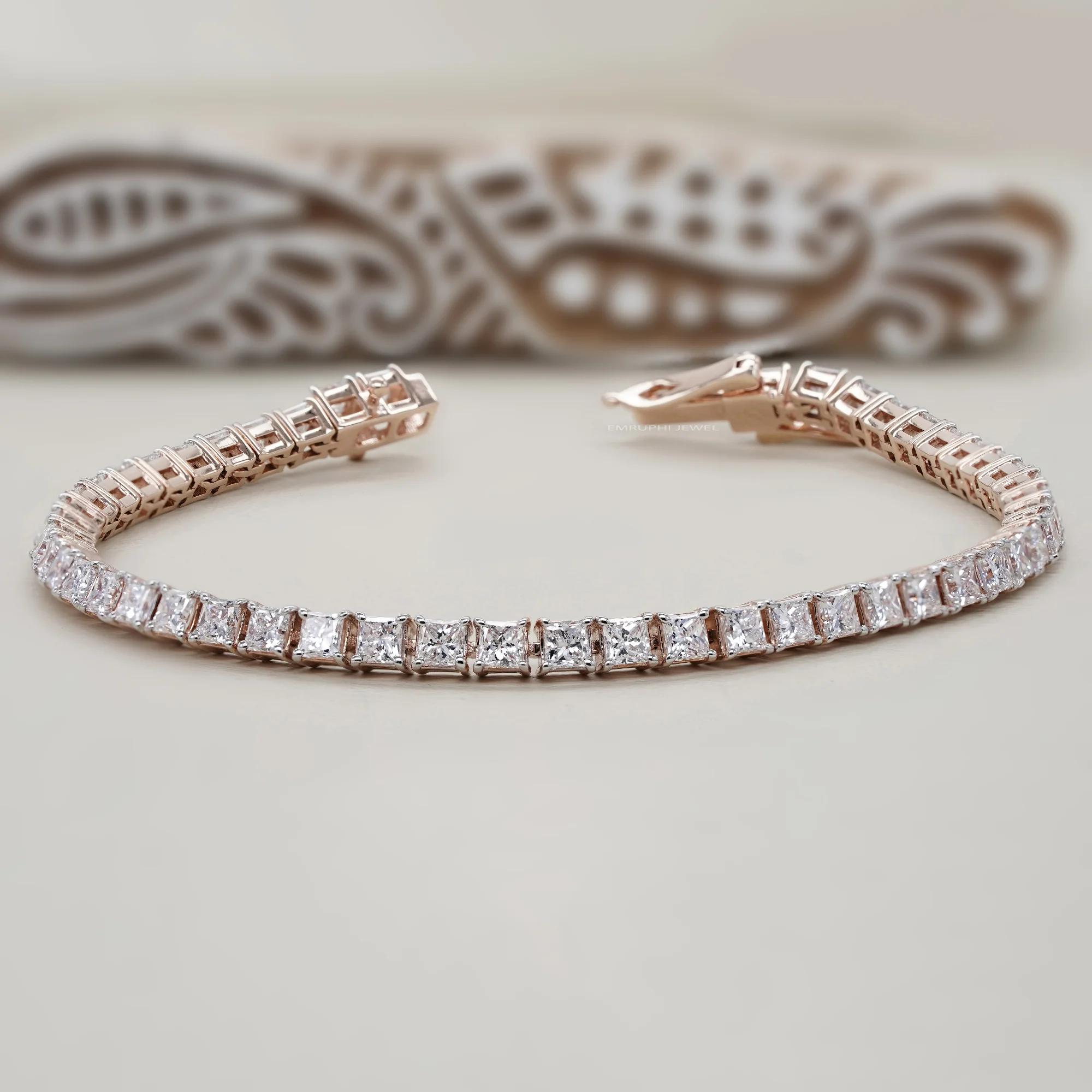 Princess Cut Lab Grown Diamond Tennis Bracelet, Gold Solitaire Bracelet — view 2