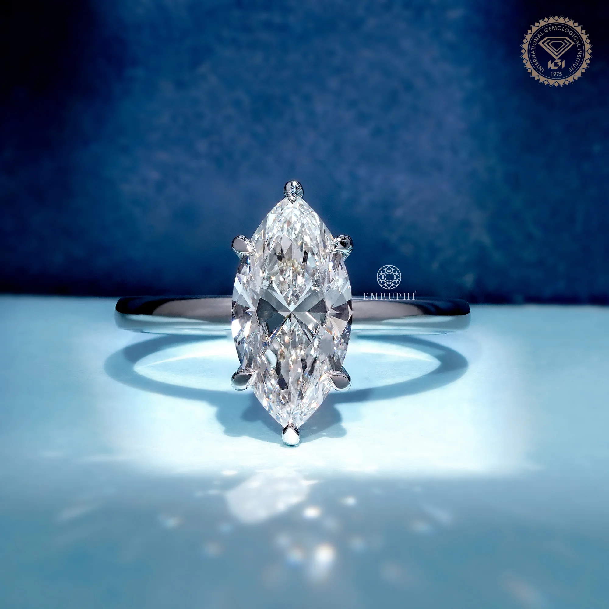 Marquise Lab Grown Diamond Engagement Ring 14K Gold, IGI Certified
