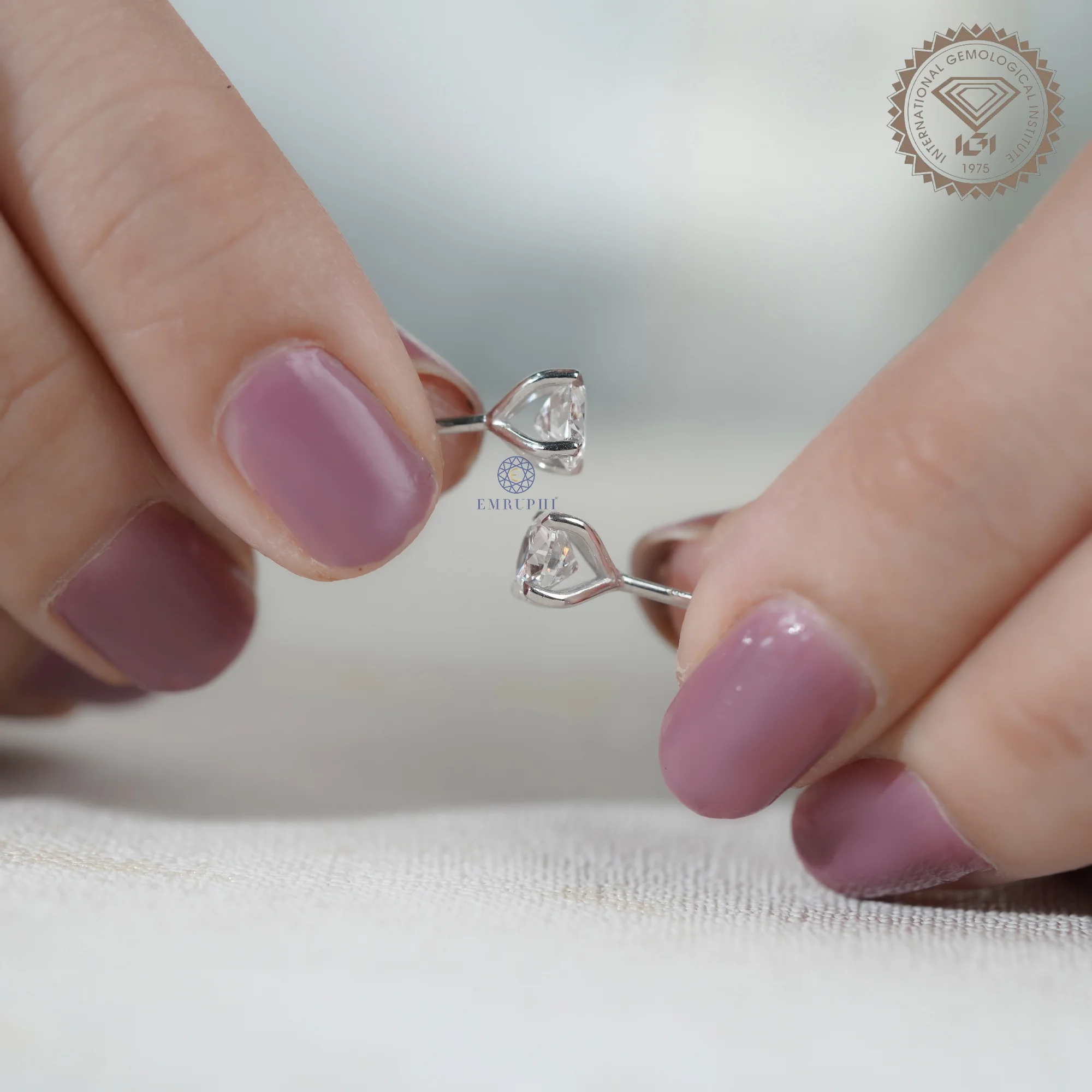 Round Old European Cut Studs Earrings, Solitaire Antique Earring Gift — view 8